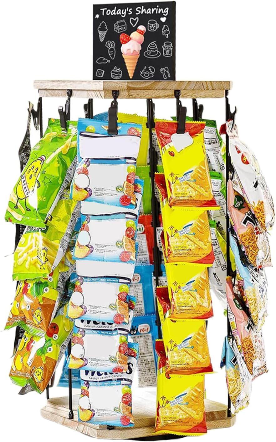  Générique Présentoir À Snacks Pour Comptoir - Organisateur De Snacks Avec Porte-Chips - Support Tournant 5 Niveaux 40 Crochets Stockage Aliments Pour Maison & Magasin