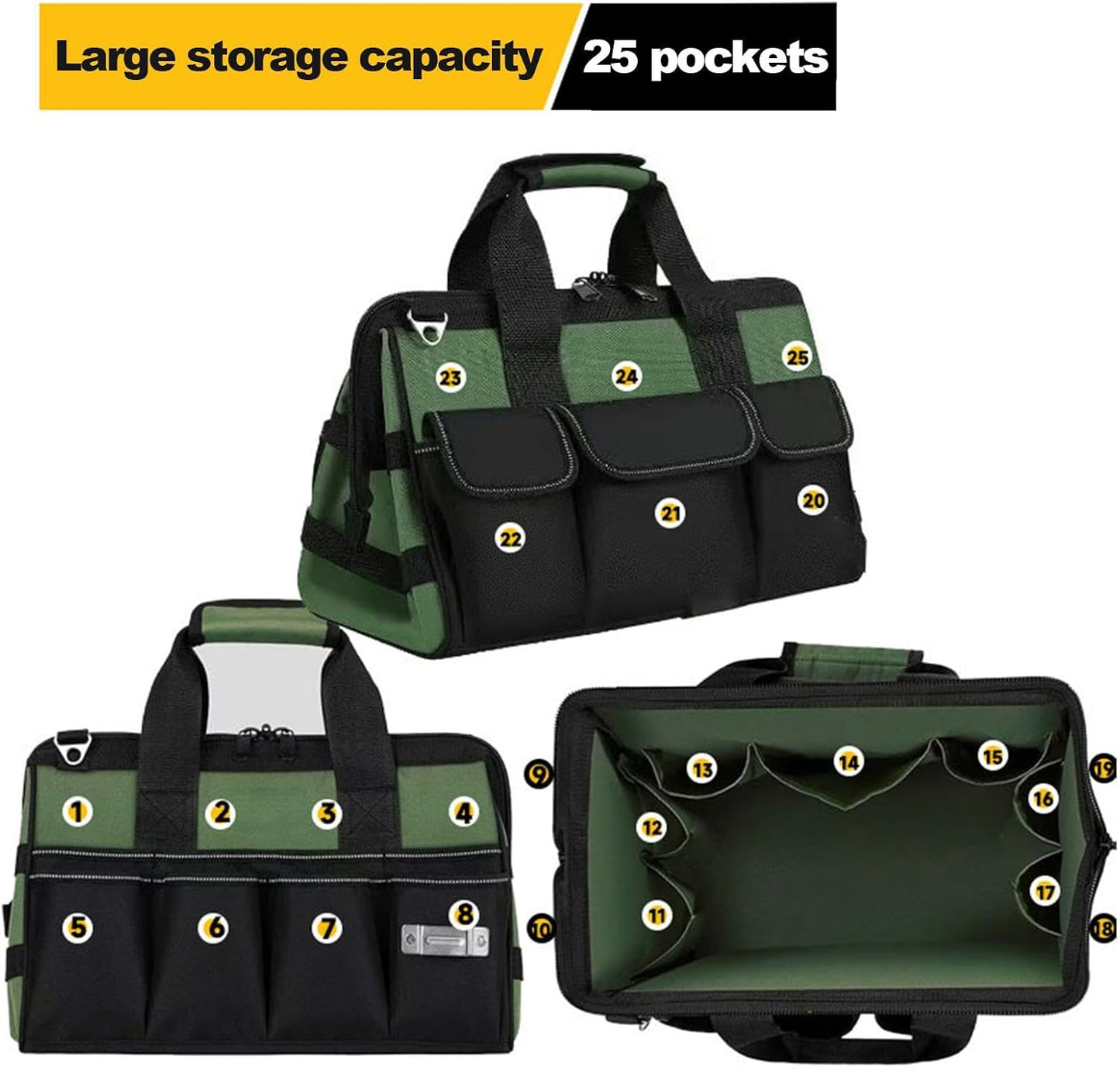 Genérico Generico Multi-Pocket Utility Bag, Multifunctional Work Tote, Wide Mouth Handheld Tool Bag, Electrician Tool Carrier, Grand Tool Organizer, Heavy Duty Tool Bag,