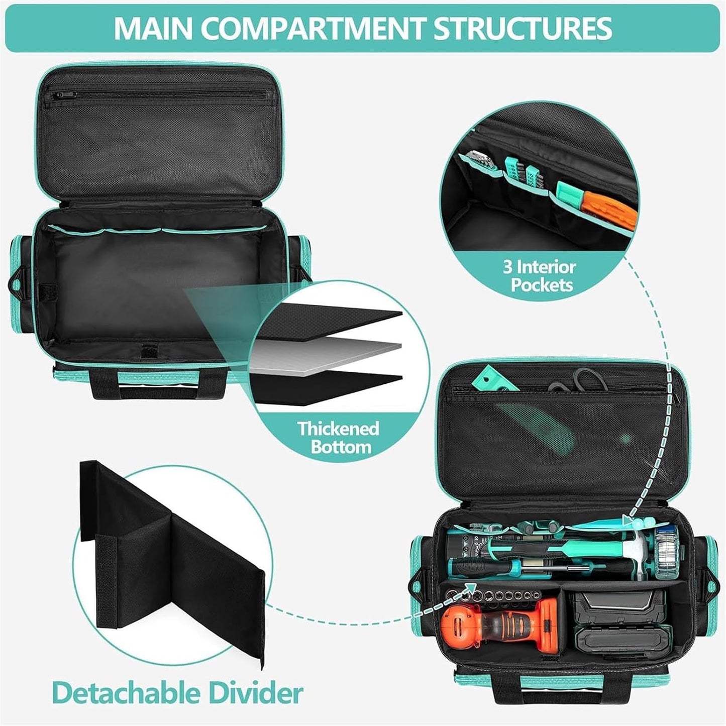  Sac à Outils Tote | Grand Conteneur De Rangement Portable En Oxford | Grand Sac à Outils - Pour Menuisier, électricien, Travail, Jardin, Dortoir, Université, Voyage, Construction Et Camping