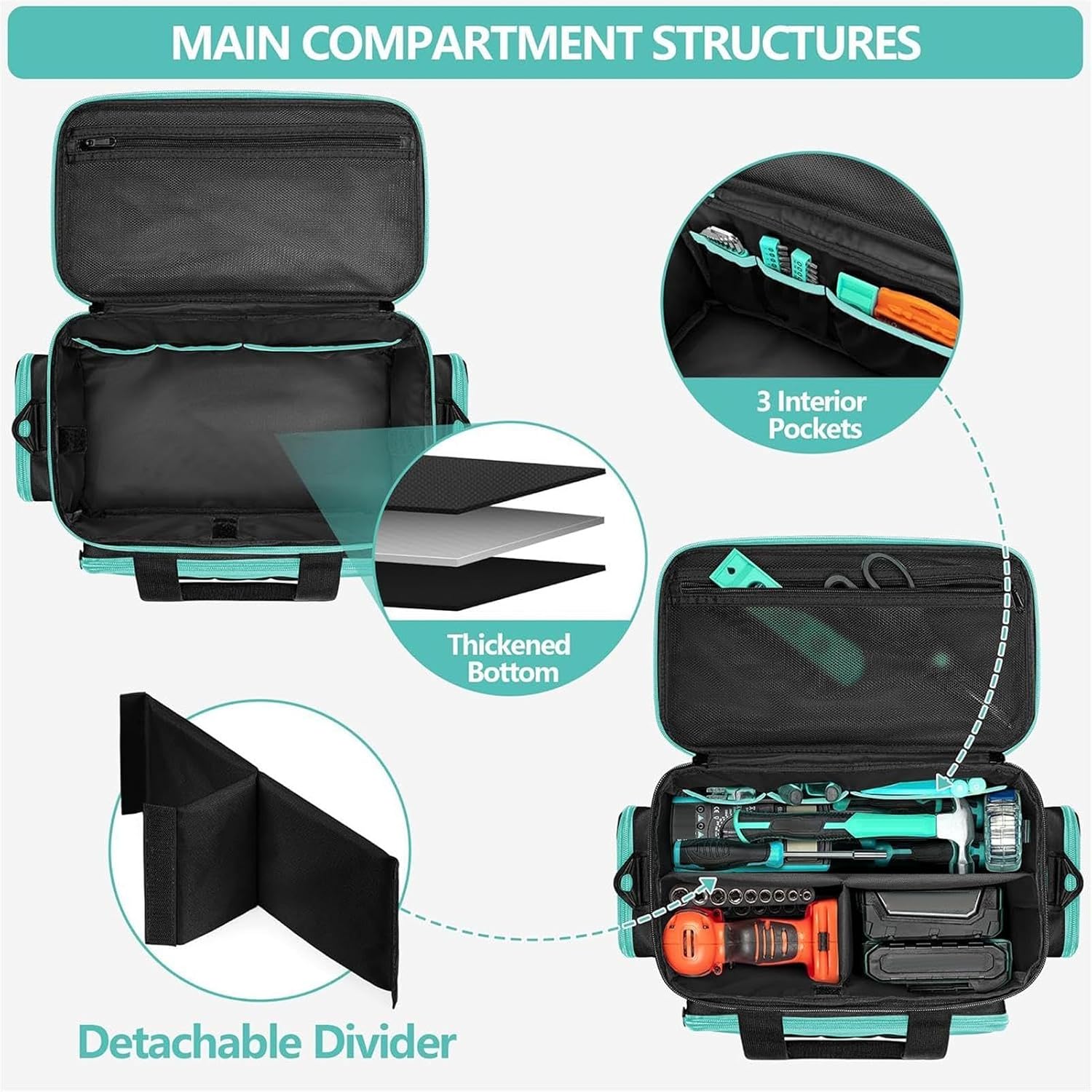  Sac à Outils Tote | Grand Conteneur De Rangement Portable En Oxford | Grand Sac à Outils - Pour Menuisier, électricien, Travail, Jardin, Dortoir, Université, Voyage, Construction Et Camping
