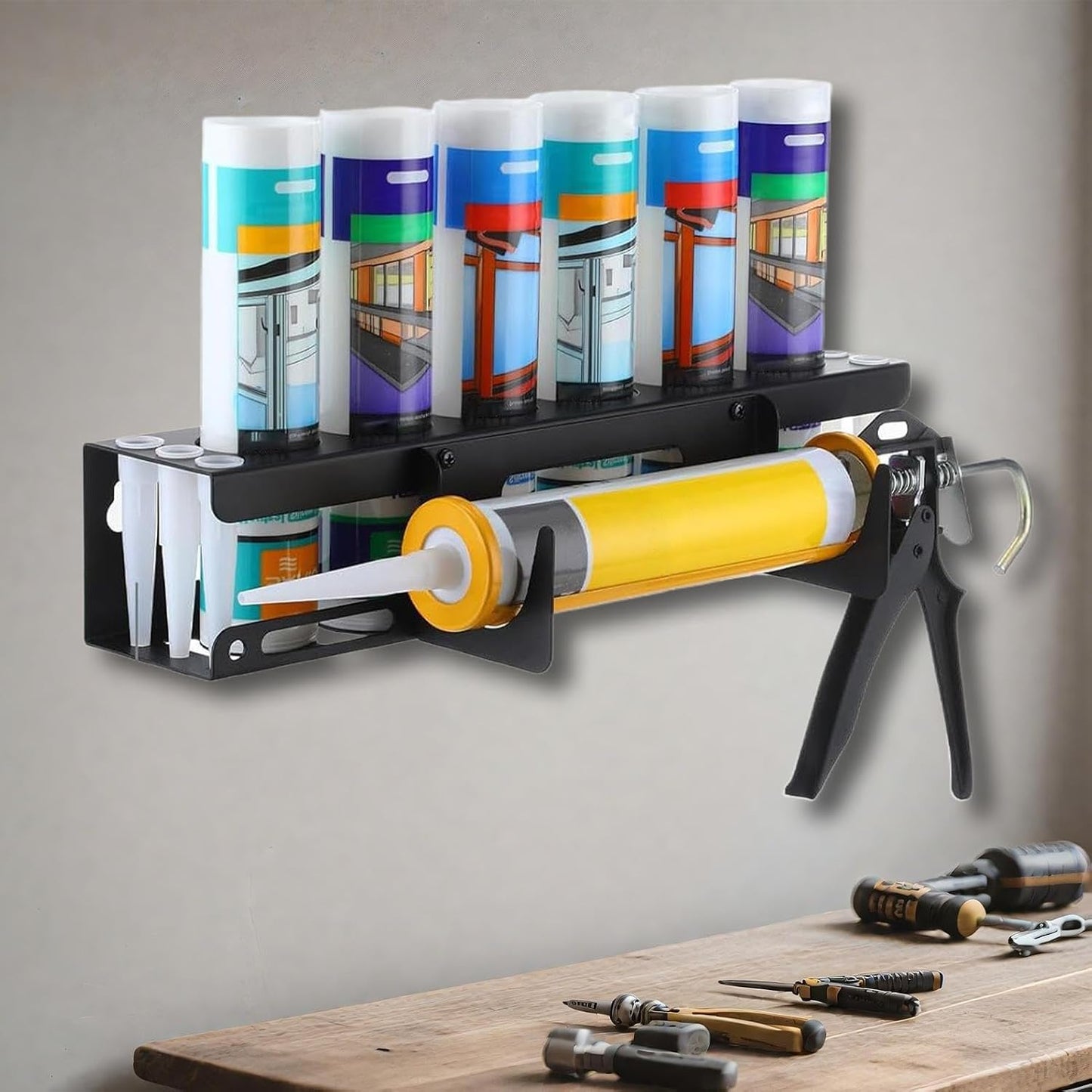  Support De Tube De Calfeutrage Mural Robuste, 42 Cm, Rangement De Calfeutrage Manuel Pour Ouvriers Du Bâtiment, Rénovateurs, Bricoleurs, Personnel D'entretien, Améliorateurs De La Maison
