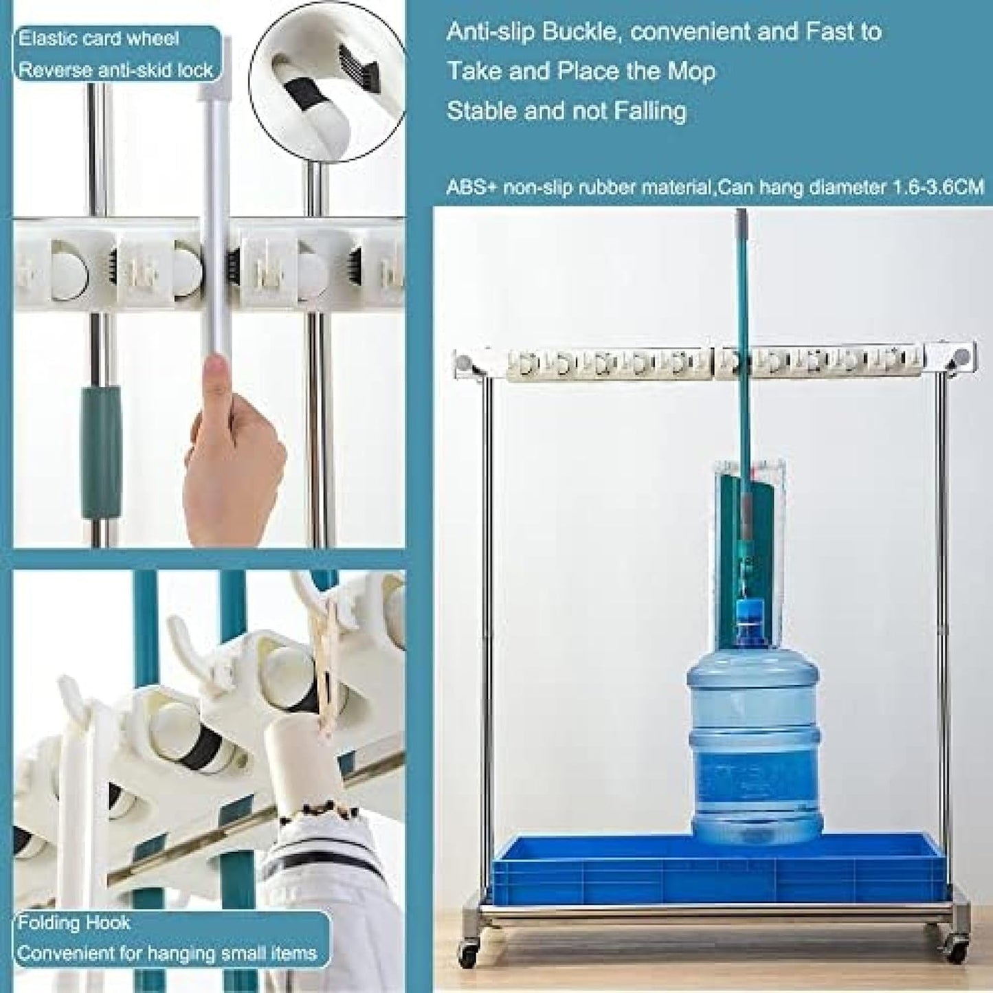 GENERIC Support Utilitaire Pour Balais Et Balais – Chariot à Outils De Nettoyage Avec Roues Pour Le Rangement Et L'organisation Dans Le Jardin, Le Garage, Les écoles Et Les Hôpitaux