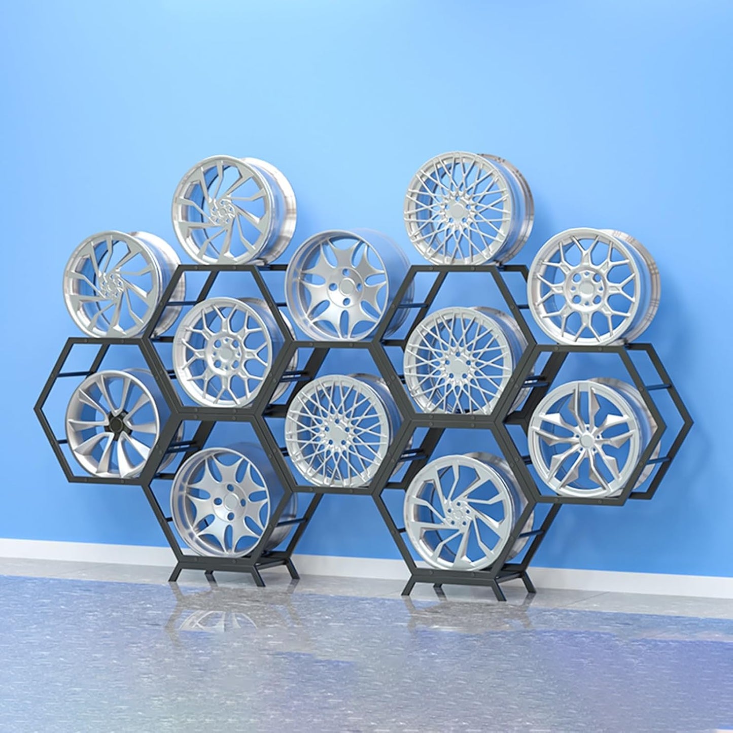 Générique Présentoir Pour Jantes De Pneus En Acier Robuste - Solution De Rangement Multi-pneus Empilable Pour Garage Et Exposition - Supports De Roues De Voiture Durables (Style 3)
