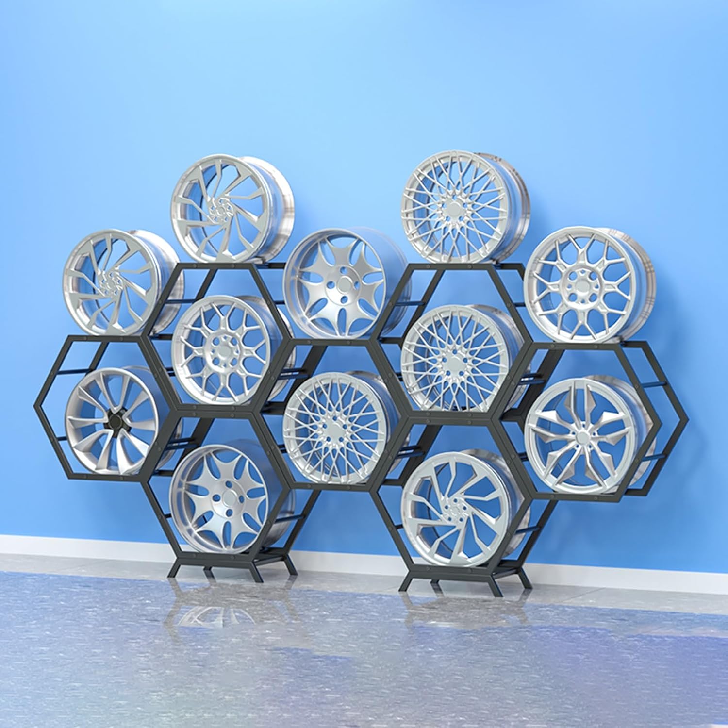 Générique Présentoir Pour Jantes De Pneus En Acier Robuste - Solution De Rangement Multi-pneus Empilable Pour Garage Et Exposition - Supports De Roues De Voiture Durables (Style 3)