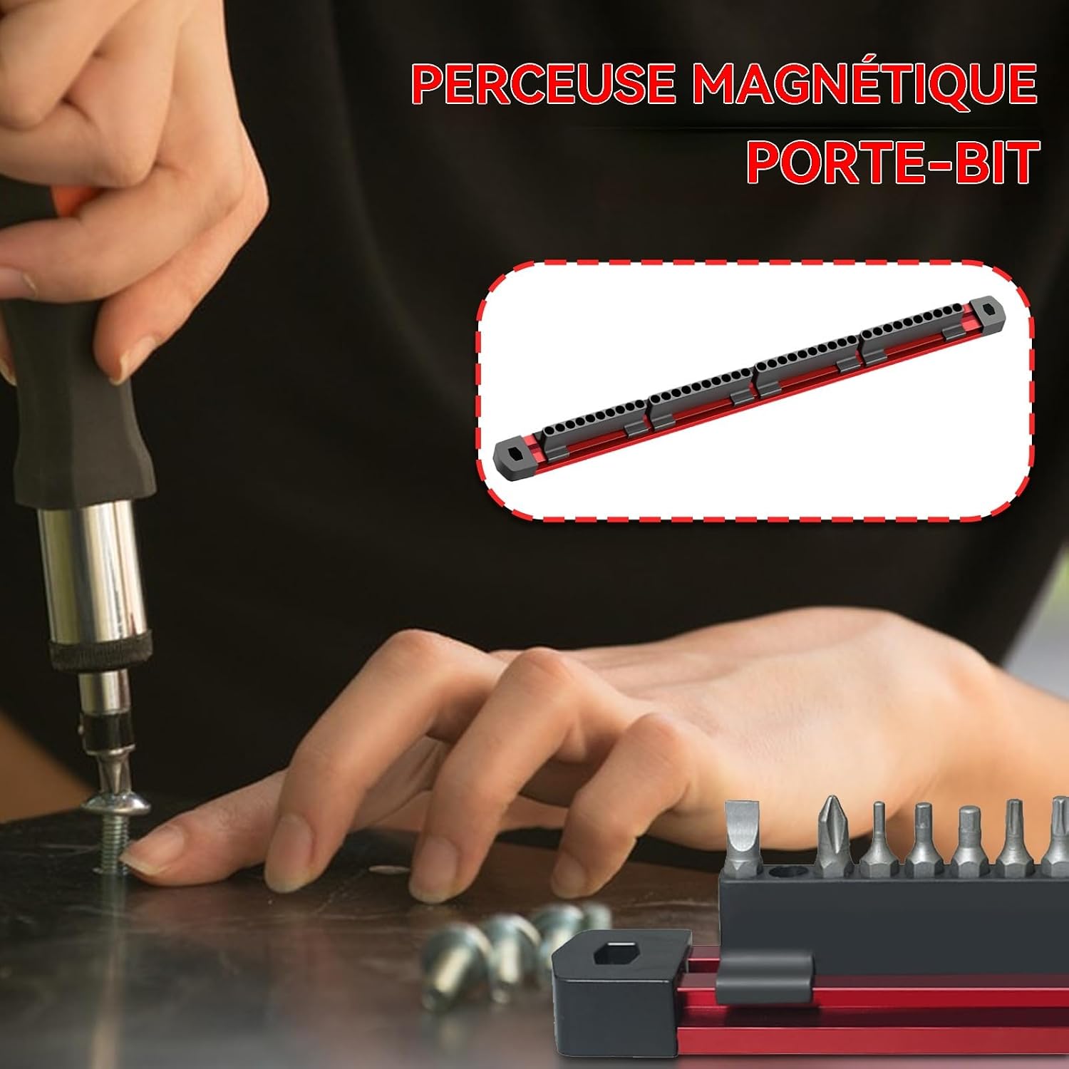  Générique Magnetic Drill Bit Organizer, 40-Slot Screwdriver Bit Storage, Wall-Mount Station, Space-Saving Tool Management, Crafted From Aluminum Alloy Materials, 16.15x1.18x1.06in