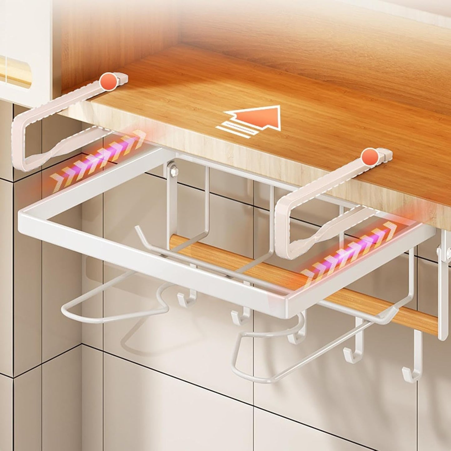  Rangement Sous Comptoir | Métal Sans Perçage Moderne Avec Crochets | Organisateur Sous Placard Support Planche à Découper,Pour Planche à Découper, Couvercle, Spatule, Louche, Torchon Et Maison,