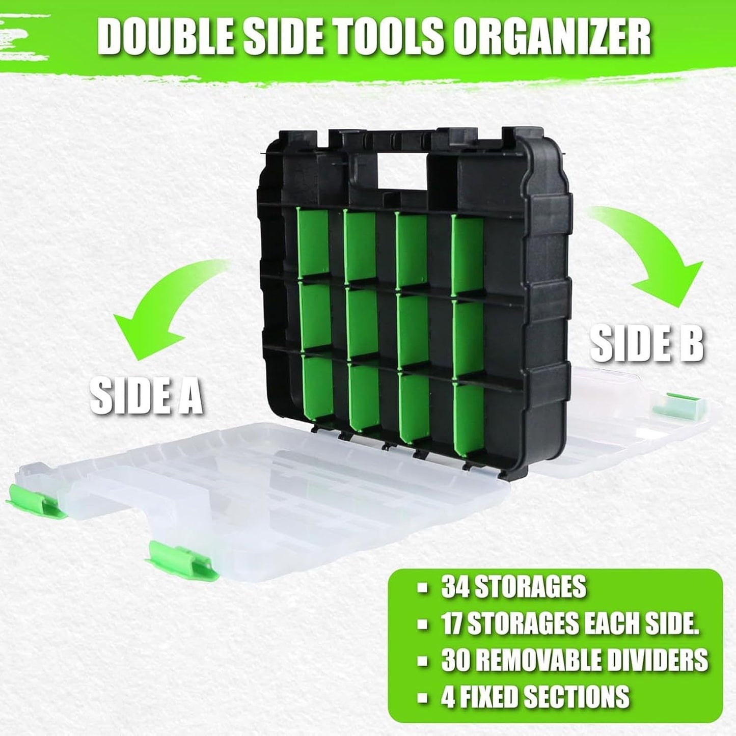 GENERIC Boîte à Outils, Organiseur Transparent à 34 Compartiments – Boîte à Outils Pour Petites Pièces, Boîte à Vis | Pour Atelier, Garage, Matériel De Maison, Boulons, écrous, Forets, Petites Pièces, Bijoux