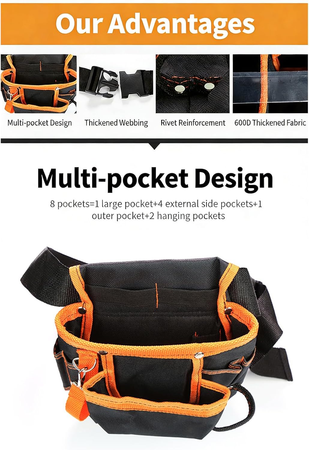  Sac Banane Multifonctionnel, Poches à Outils, Sac En Tissu Oxford, Organisateurs De Maintenance, Sacs Hanches, Porte-ceinture, Ceinture Réglable En Tissu Oxford, Plusieurs Poches Pour Une Efficacité