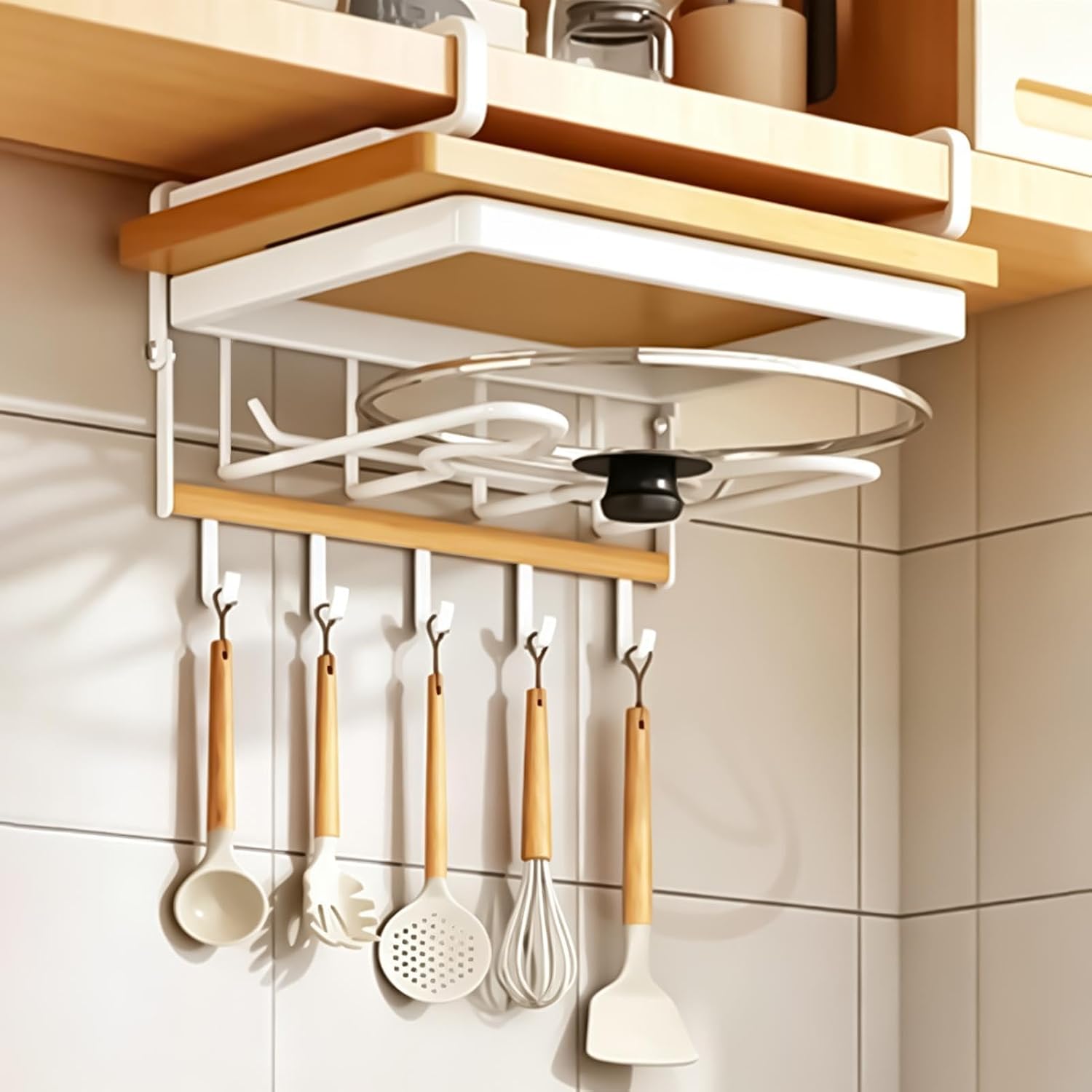  Générique Organiseur Sous Meuble - Gain De Place En Métal Robuste,Organisateur Sous Placard Support Planche à Découper - Pour Planche à Découper, Couvercle, Spatule, Louche, Torchon Et Maison,