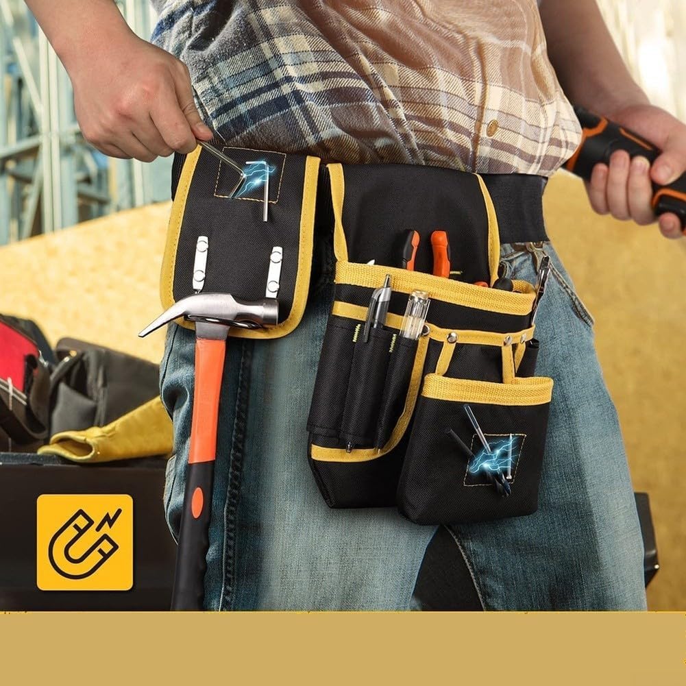  Pochette à Outils Magnétique En Toile Avec Trois Aimants Intégrés Pour Un Rangement Sûr, Ceinture Réglable Qui S'adapte à La Plupart Des Hommes, Design Spacieux Multi-compartiments Pour Entrepreneurs
