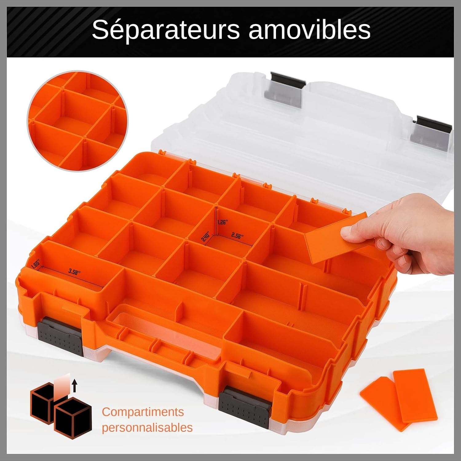  Boîte à Outils,Portable Double Face 34 Compartiments - Boîte De Rangement De Pièces Avec Cloisons Amovibles,pour Électronique, Perles, Bijoux, Quincaillerie, Boulons, Écrous, Forets,