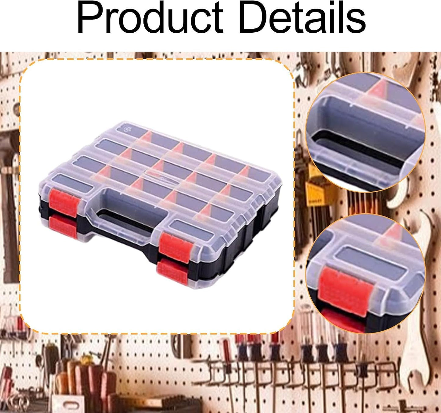  Boîte De Rangement Pour Petites Pièces, Boîte à Vis, Boîte D'assortiment, Conception Double Face Avec 34 Compartiments Personnalisables Pour Clous, Rouge