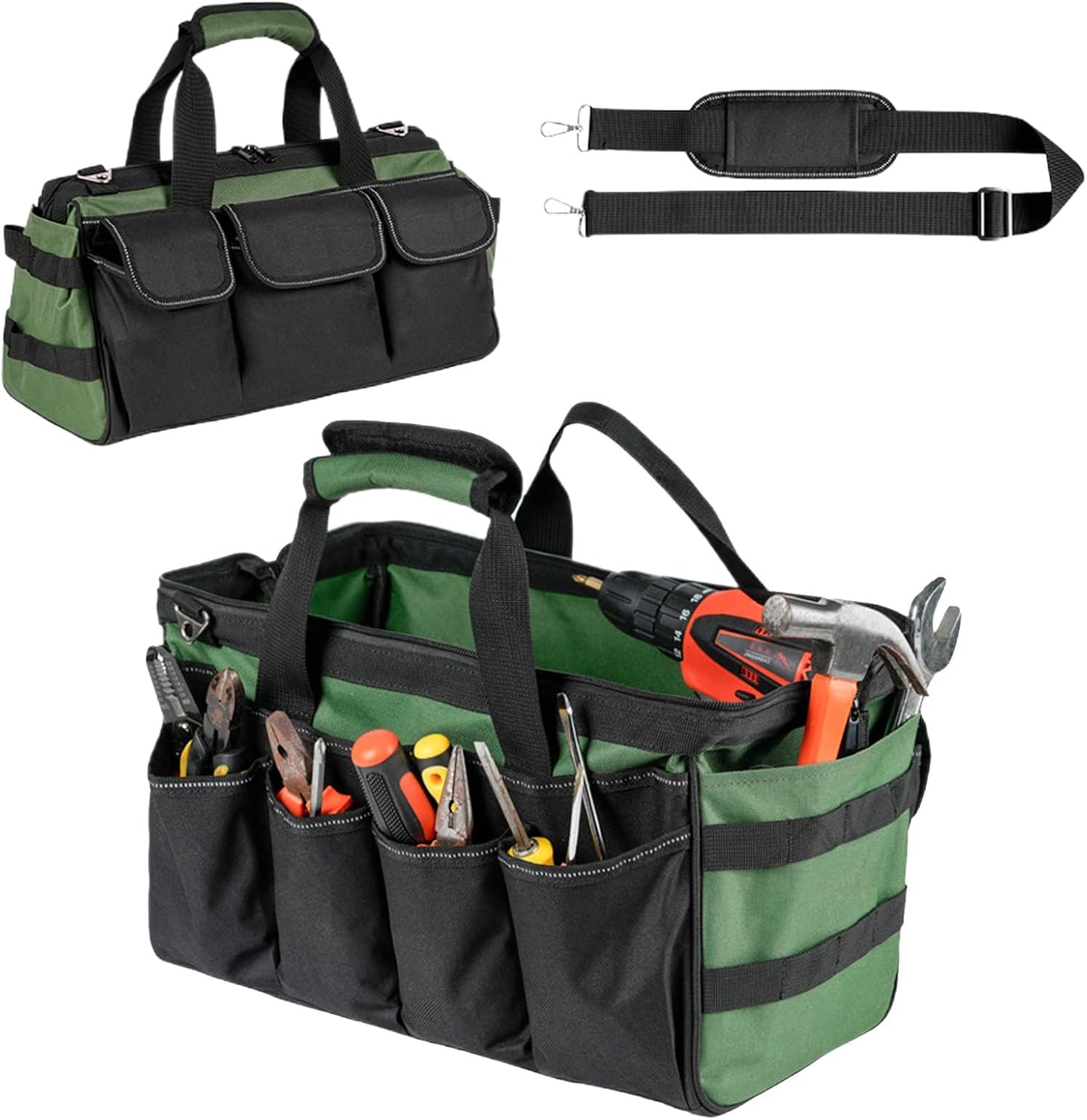  Sac De Stockage D'Outils - Porte-Outils Robuste Avec 16 Poches,Sac À Outils Zippé Avec Bretelle - Pour Hommes Père Mari Mécanicien Plombier Charpentier Garage Construction Réparation