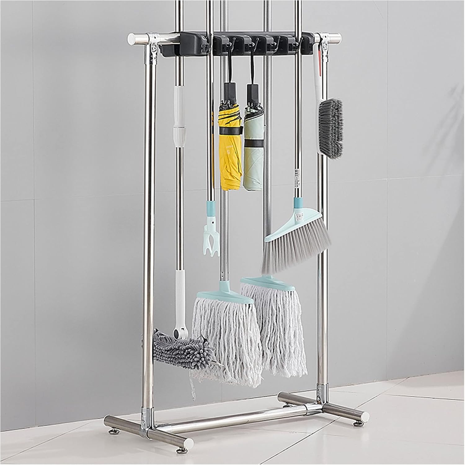  Support De Balai Et Serpillière Suspendu Au Sol, Support De Balai Commercial Mobile, Rangement De Produits De Nettoyage, Support De Balai Et De Parapluie En Acier Inoxydable, Chariot à Outil