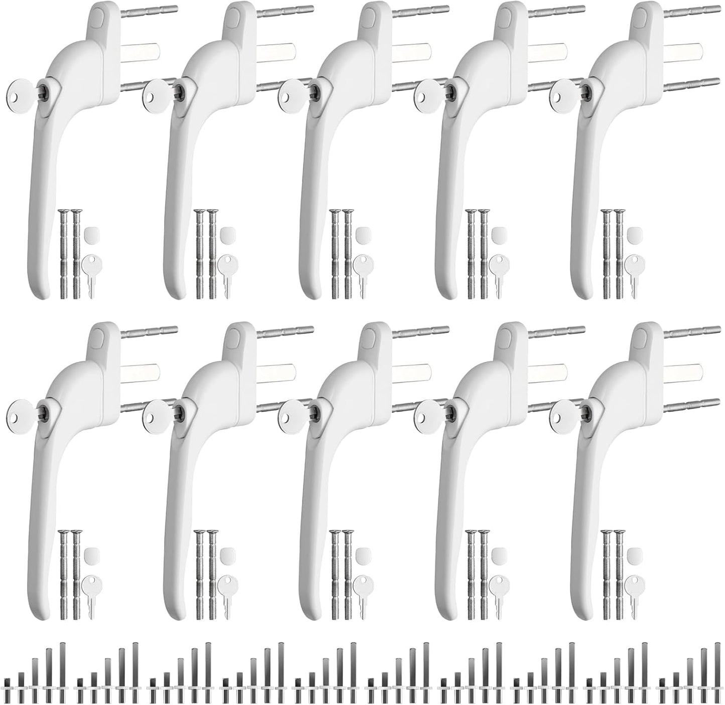  Neoteck Pack Of 10 Universal Lockable Window Handles With Double Glazing, Suitable For All Windows And Balcony Doors, Rod Length 10 Mm, 15 Mm, 30 Mm, 43 Mm, 55 Mm