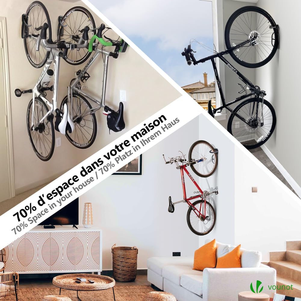  VOUNOT® Lot De 4 Support De Vélo Mural Crochet De Mur Pour Cintre De Vélo Idéal Pour Garage Maison Décoration Support Mural De Rangement Robuste En Forme L Noir