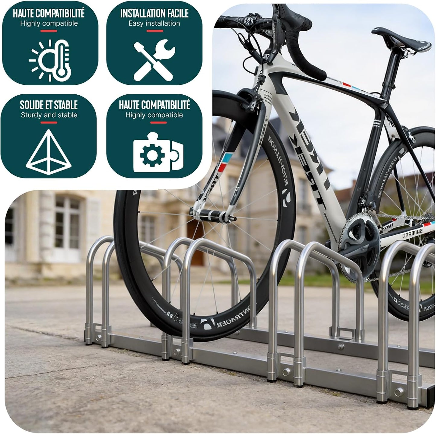  Vounot® Râtelier Vélo 4 Vélos Range Vélo Système Range Vélo Rangement Pour Vélo Support Pour Bicyclette Sol Ou Mural En Acier Revêtu Support De Rangement Vélo Jardin Ou Garage Râtelier Familial
