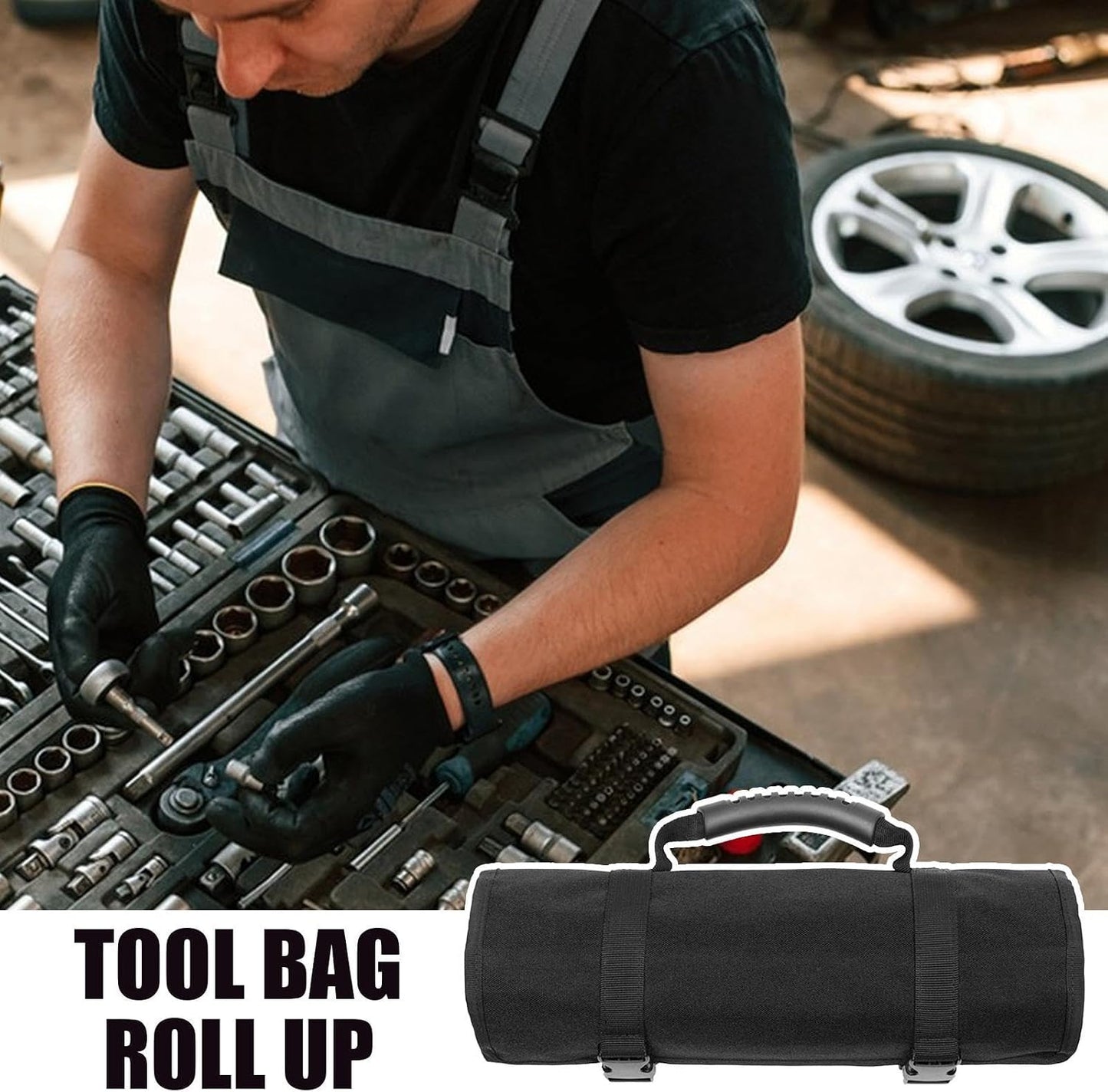  Sac à Outils Enroulable, Sac De Rangement Pliable Imperméable, étui De Transport épais Avec Poignée, Sac De Rangement En Tissu Oxford Résistant à L'usure, Organiseur Portable Multi-poches