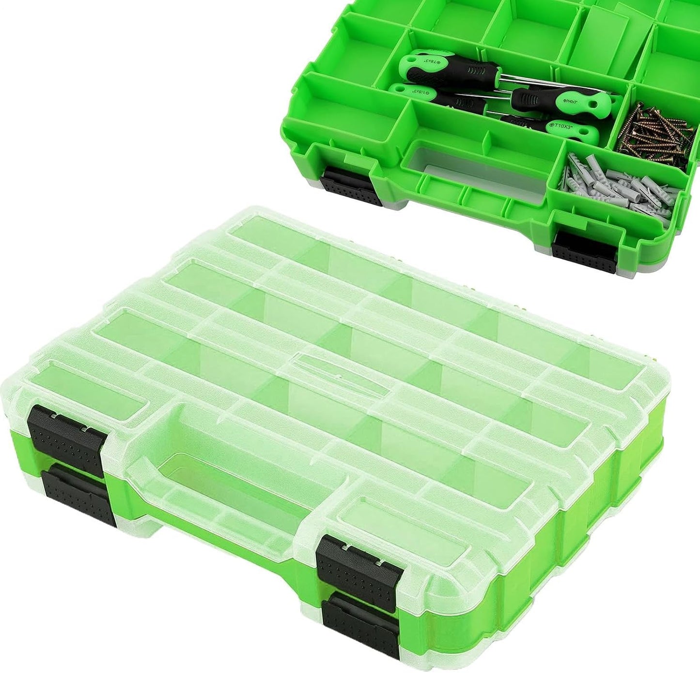  Boîte à Outils,Portable Double Face 34 Compartiments - Boîte De Rangement De Pièces Avec Cloisons Amovibles,pour Électronique, Perles, Bijoux, Quincaillerie, Boulons, Écrous, Forets,