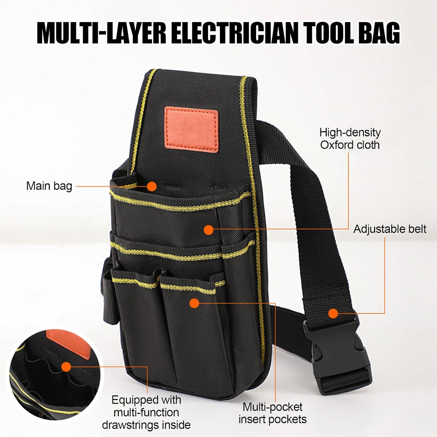 GENERIC Pochette à Outils D'électricien – Pochette De Rangement Réglable Pour L'entretien De La Construction | Sacs Porte-outils De Taille | Pour Bricoleur, Entrepreneur, Mécanicien, Plombier, Couvreur