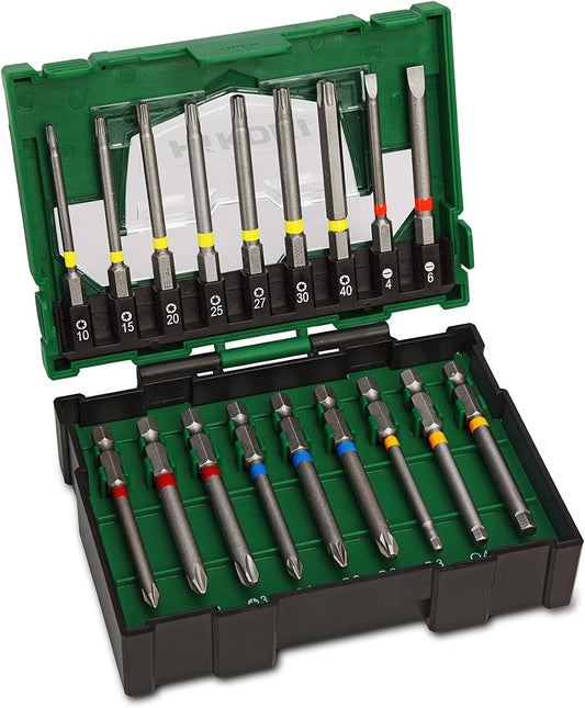  HiKOKI Jeu De 18 Embouts - Jeu D'embouts De Tournevis Durables Pour Un Travail Précis - Embouts Torx, PH, PZ, SL, Six Pans Creux - Boîte D'embouts Idéale Pour Les Bricoleurs Et Les Professionnels