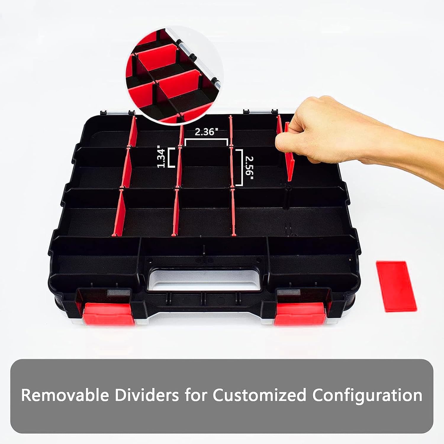  Boîte De Rangement Pour Petites Pièces, Boîte à Vis, Boîte D'assortiment, Conception Double Face Avec 34 Compartiments Personnalisables Pour Clous, Rouge