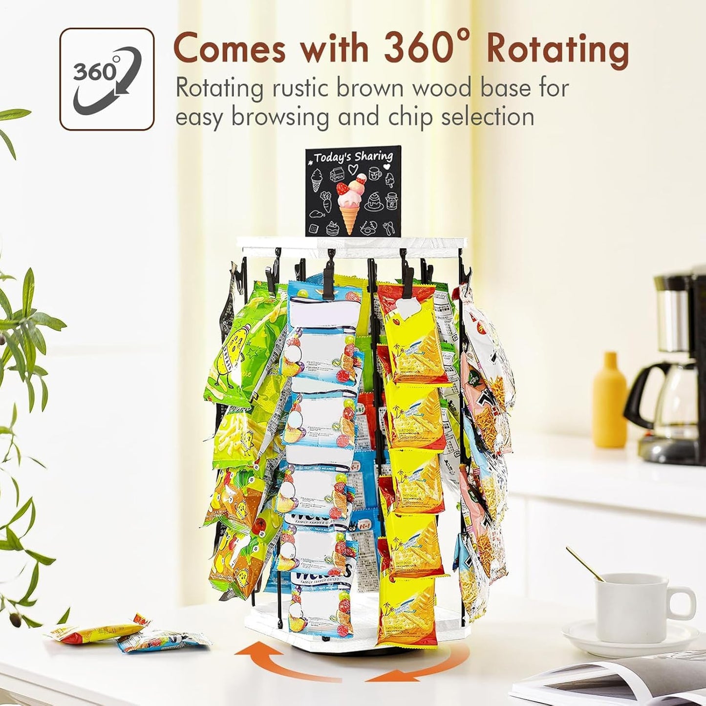  Générique Présentoir à Chips | Support À Chips Organisateur Avec Porte-Étiquettes,5 Niveaux 40 Pinces Plateau Tournant 360° Avec Tableau D'Affichage Pour Organisation De Cuisine Et Garde-Manger