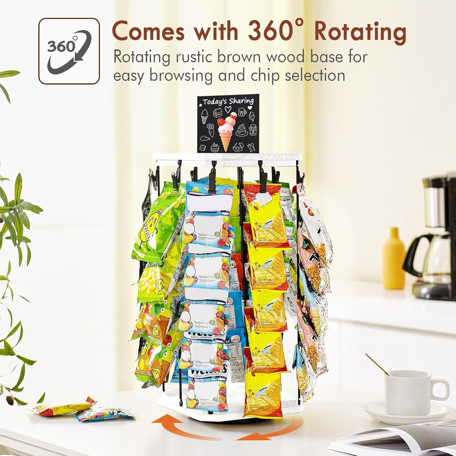  Générique Présentoir à Chips | Support À Chips Organisateur Avec Porte-Étiquettes,5 Niveaux 40 Pinces Plateau Tournant 360° Avec Tableau D'Affichage Pour Organisation De Cuisine Et Garde-Manger
