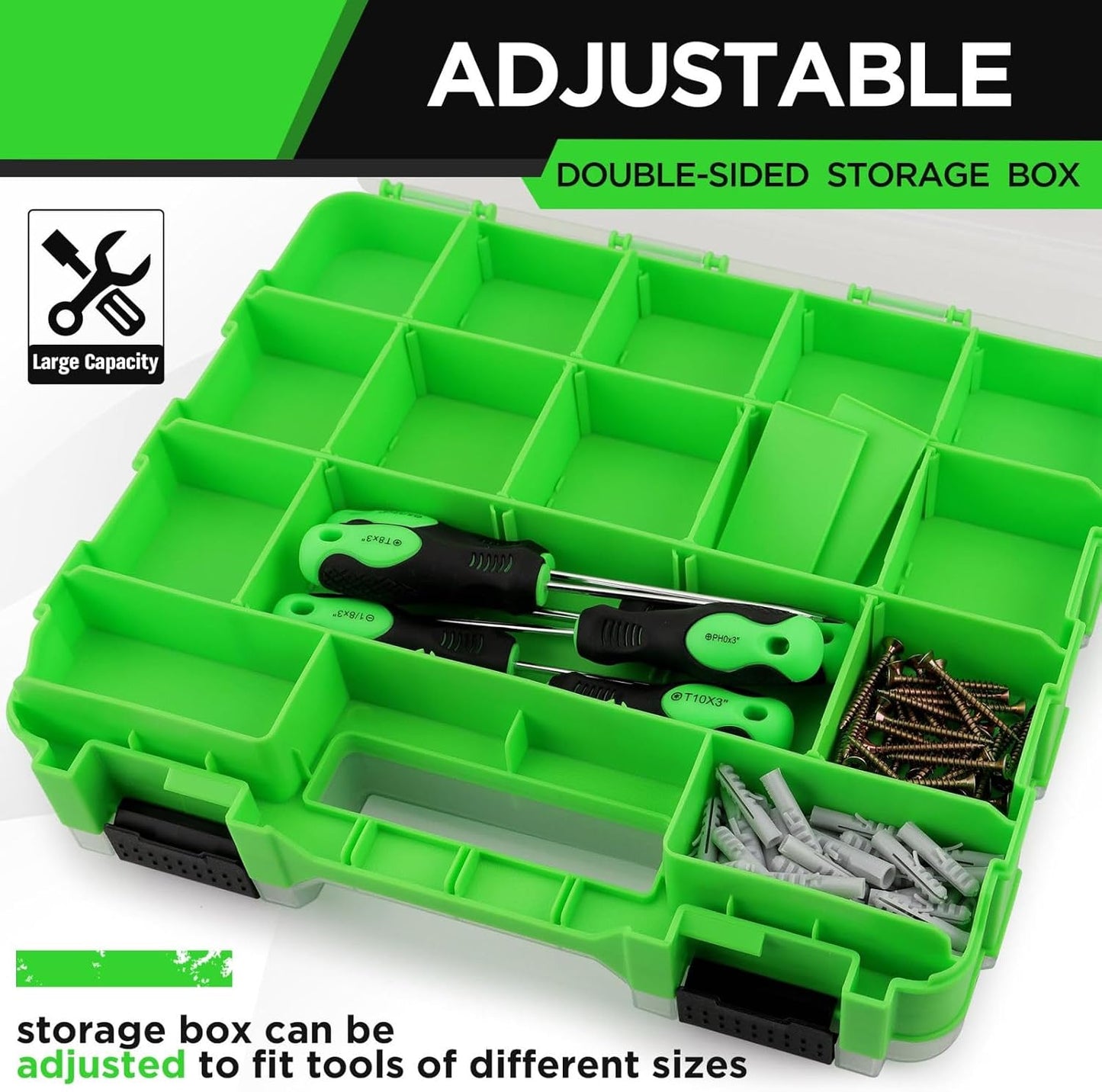GENERIC Boîte à Outils Portable, étui De Rangement Double Face, Organiseur à 34 Compartiments Pour Petites Pièces, Porte-forets Transparent, Récipient De Matériel Avec Couvercle Sécurisé, Rangement De Perles