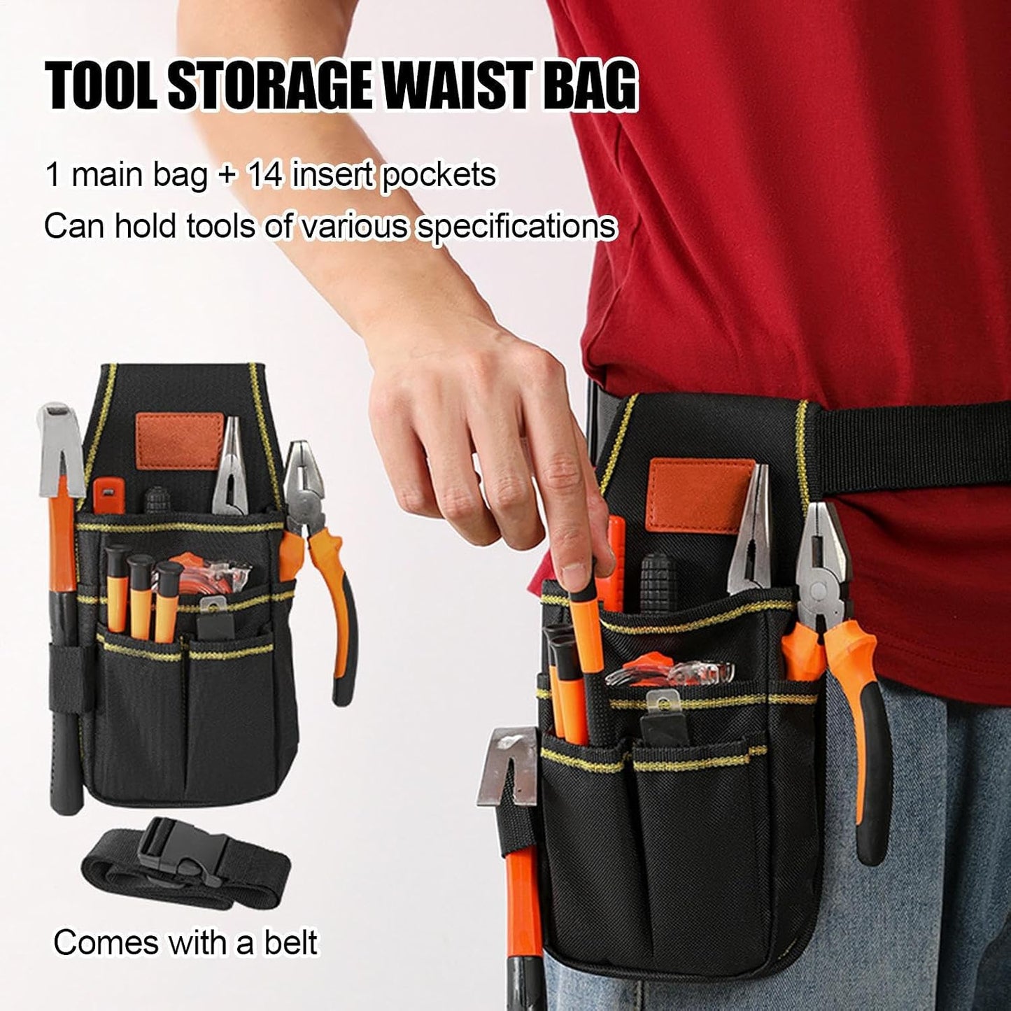 GENERIC Pochette à Outils D'électricien – Pochette De Rangement Réglable Pour L'entretien De La Construction | Sacs Porte-outils De Taille | Pour Bricoleur, Entrepreneur, Mécanicien, Plombier, Couvreur
