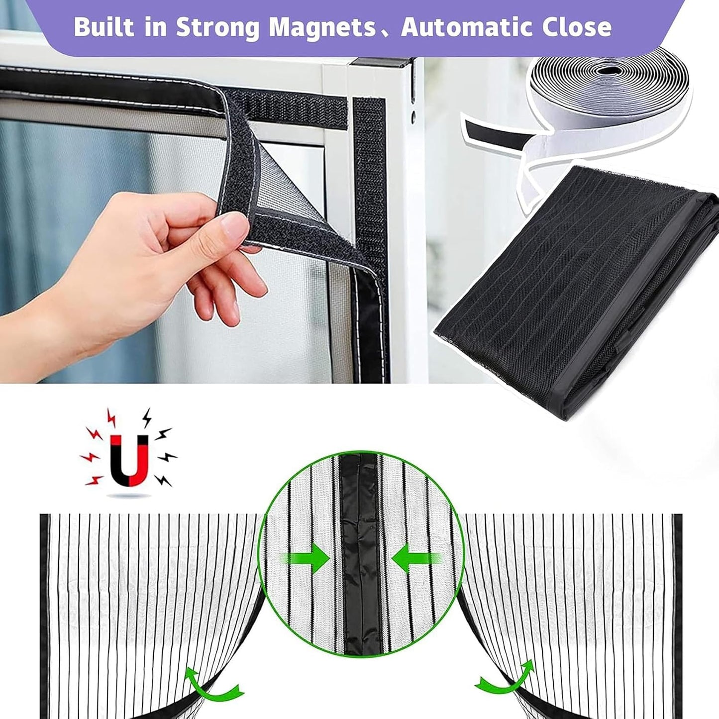  Mosquito Nets For Window 79 X 94 Cm Anti-Mosquito And Anti-Dust Mosquito Net Custom No Drilling Easy To Install For Front Door Interior And Windows, Black