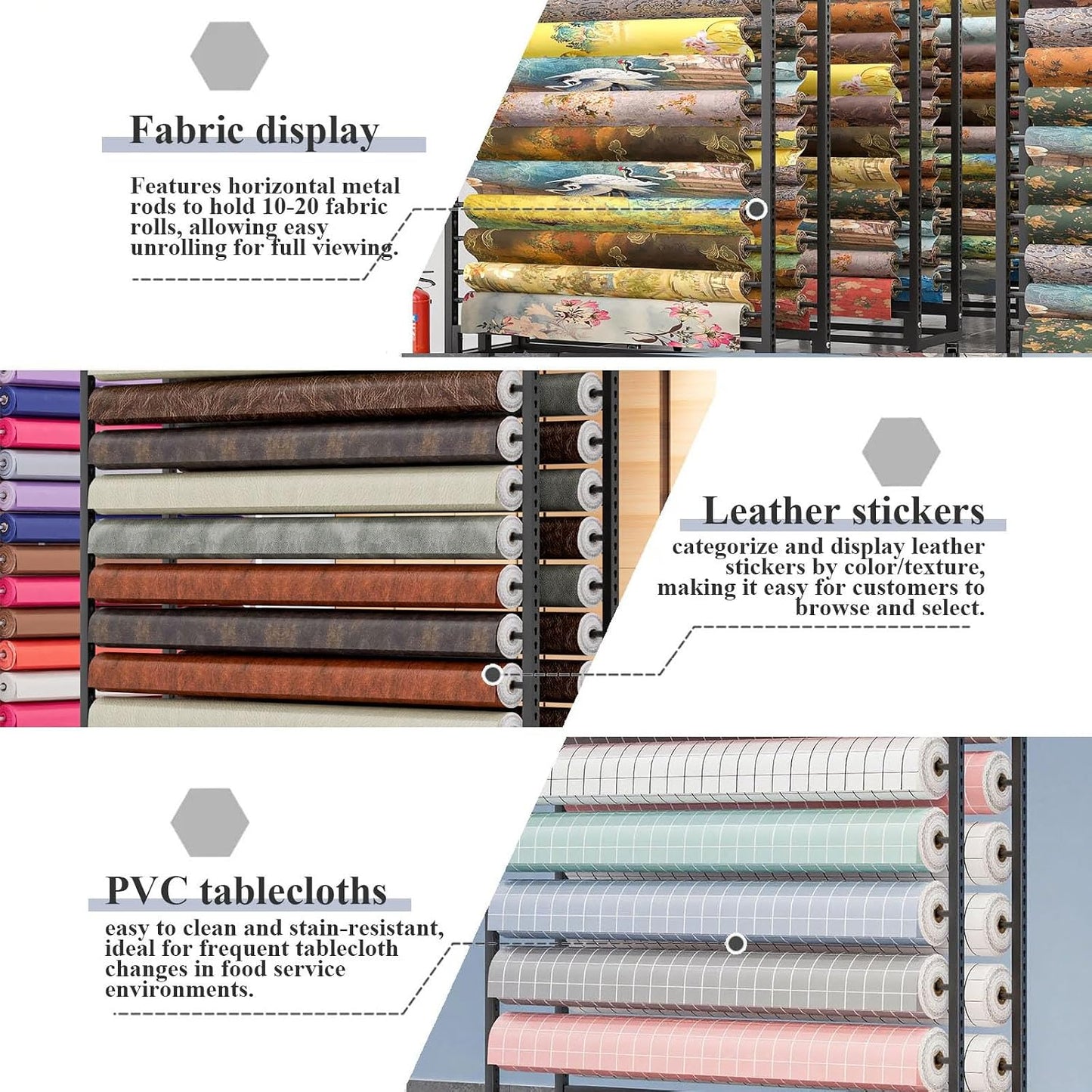  Support Roulant Commercial Pour Rouleaux De Tissu - Rack De Stockage Mobile Avec Roulettes Et Barre Réglable Pour Rouleaux De Vinyle, Cuir, Film Pour Fenêtres, Papier Peint(18 Rods,195cm)