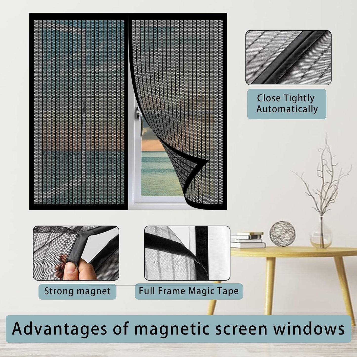  Magnetic Window Mosquito Net 126 X 204 Cm Magnetic Mosquito Net Without Tools Powerful Magnets For Window Doors Patio, Black
