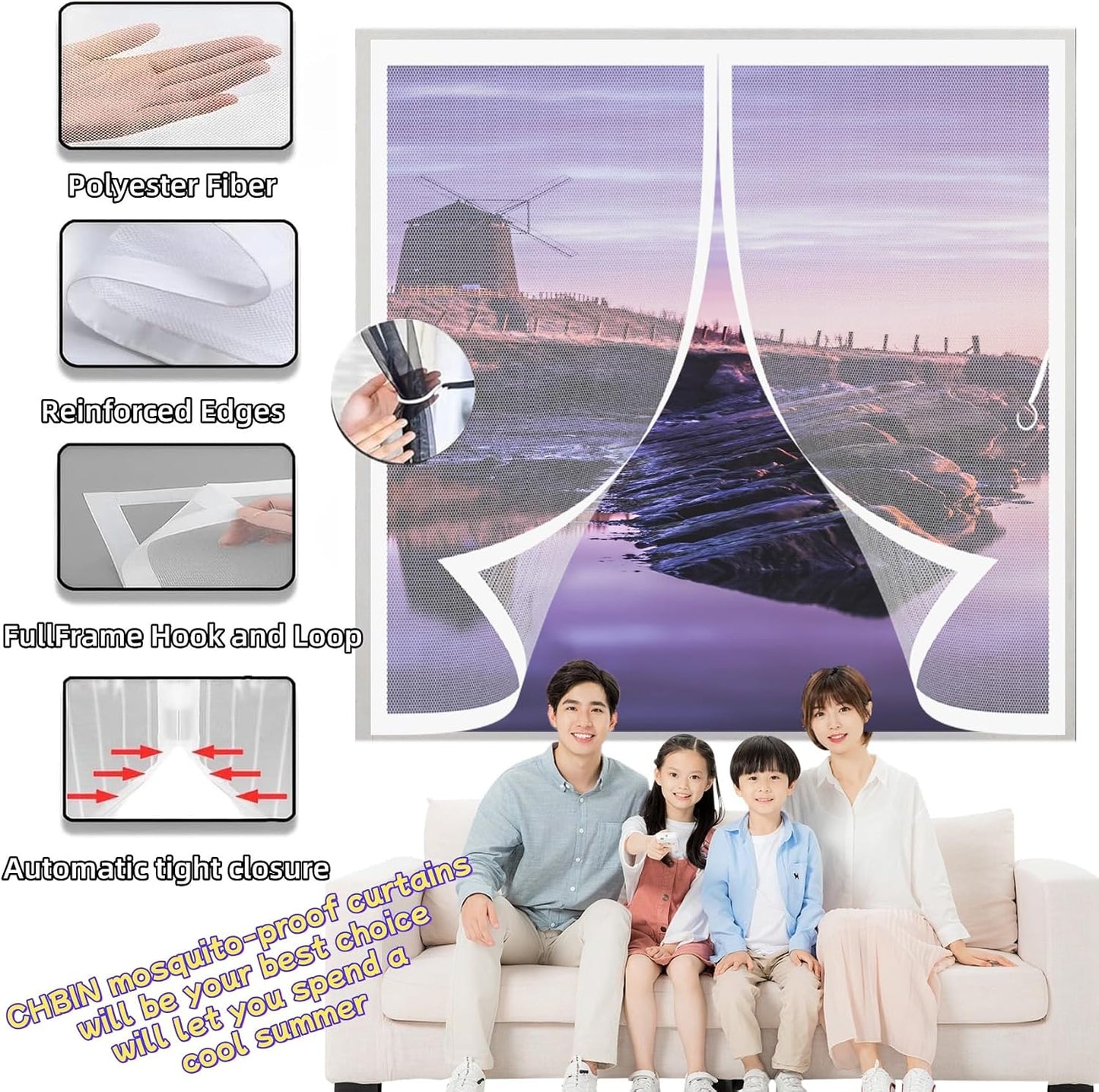  Mosquito Net Window 78 X 100 Cm Magnetic Seal Top And Bottom With Automatic Closure Magnetic Mosquito Net Curtain For Windows Of Various Types, White