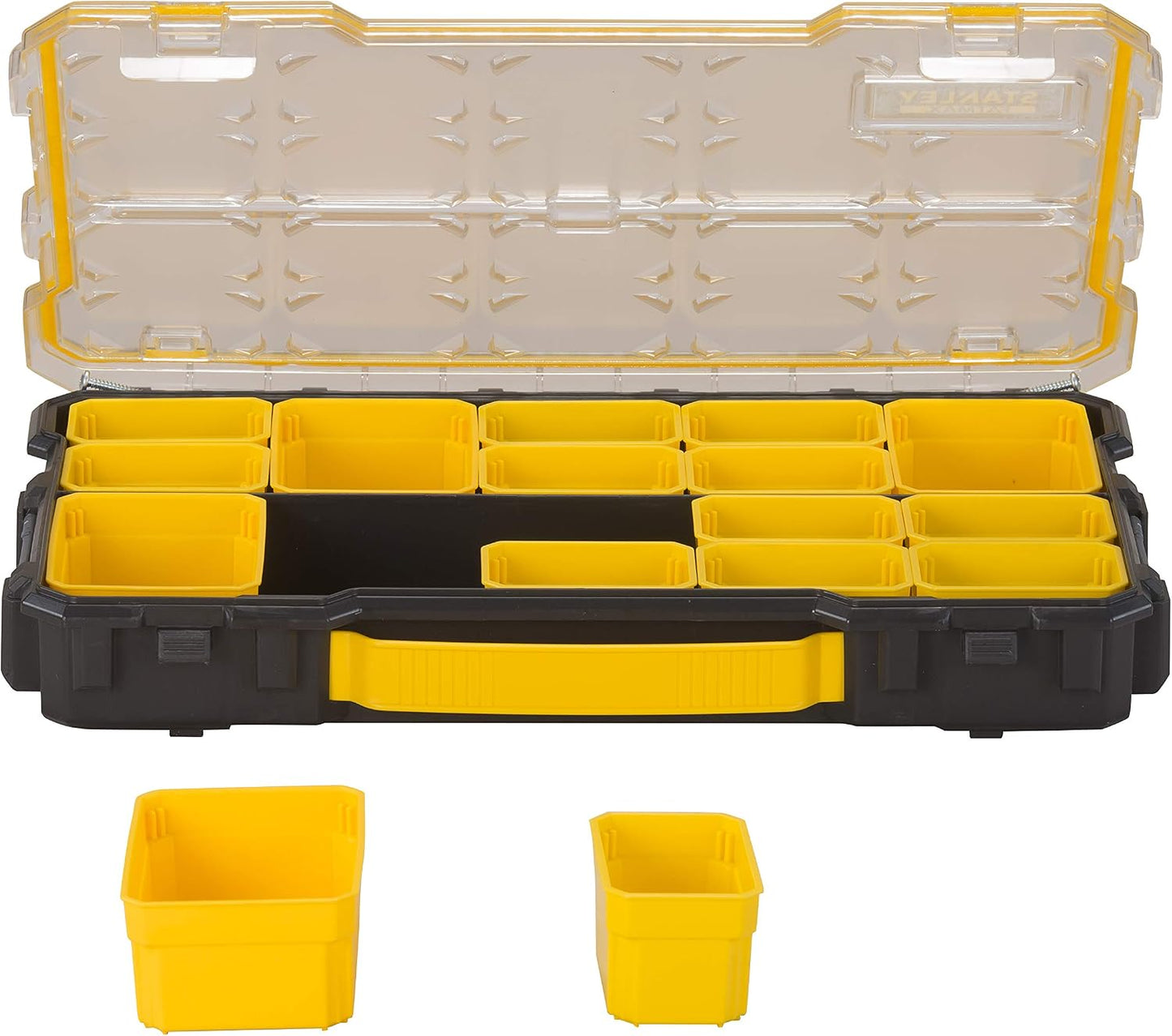  Stanley Fmst1-75779 Boîte À Outils Étanche Profi 2/3 Gamme FatMax - Couvercle Transparent - Attaches Plastiques - Étanche - Ip53 - Pas De Poignée Noir Jaune