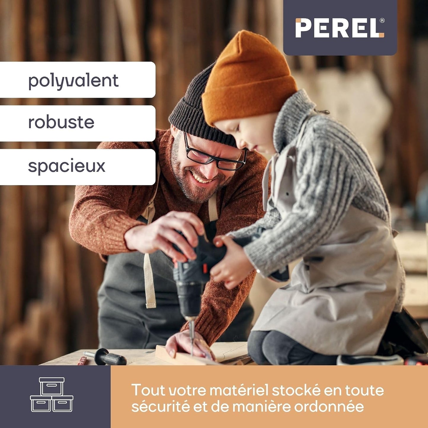  Perel Coffret De Rangement Multifonctionnel, Boite À Outils, Boite De Rangement Vide, Caisse Outil Plastique, Portable, Avec 4 Boîtes Amovibles, Noir/orange, 340 X 272 X 341 Mm