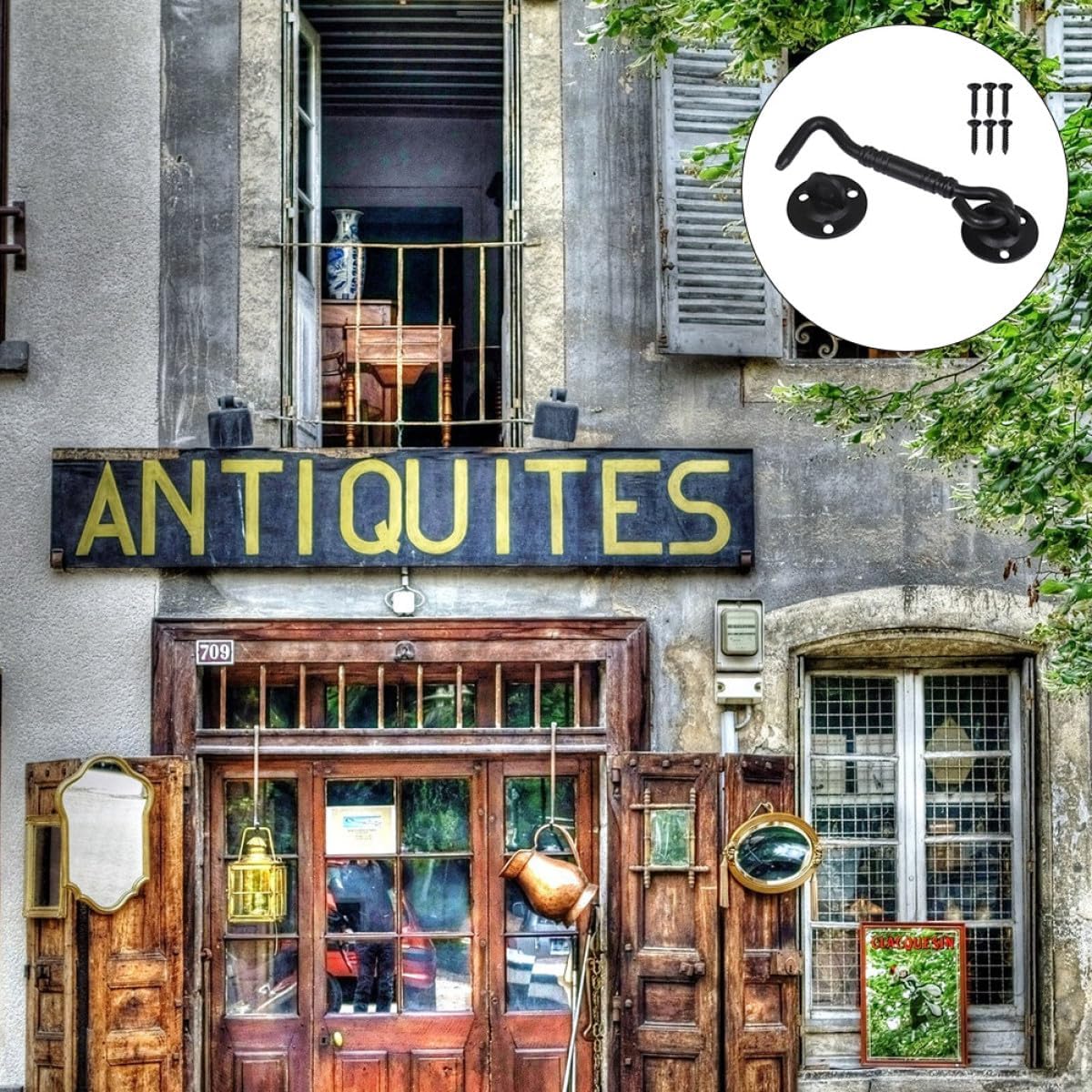  OUNONA Loquet à Crochet En Acier Inoxydable Mat Noir Serrure De Sécurité Pour Porte De Grange Et Fenêtre Verrouillage Solide Pour Portail Coulissant Quincaillerie De Fenêtre