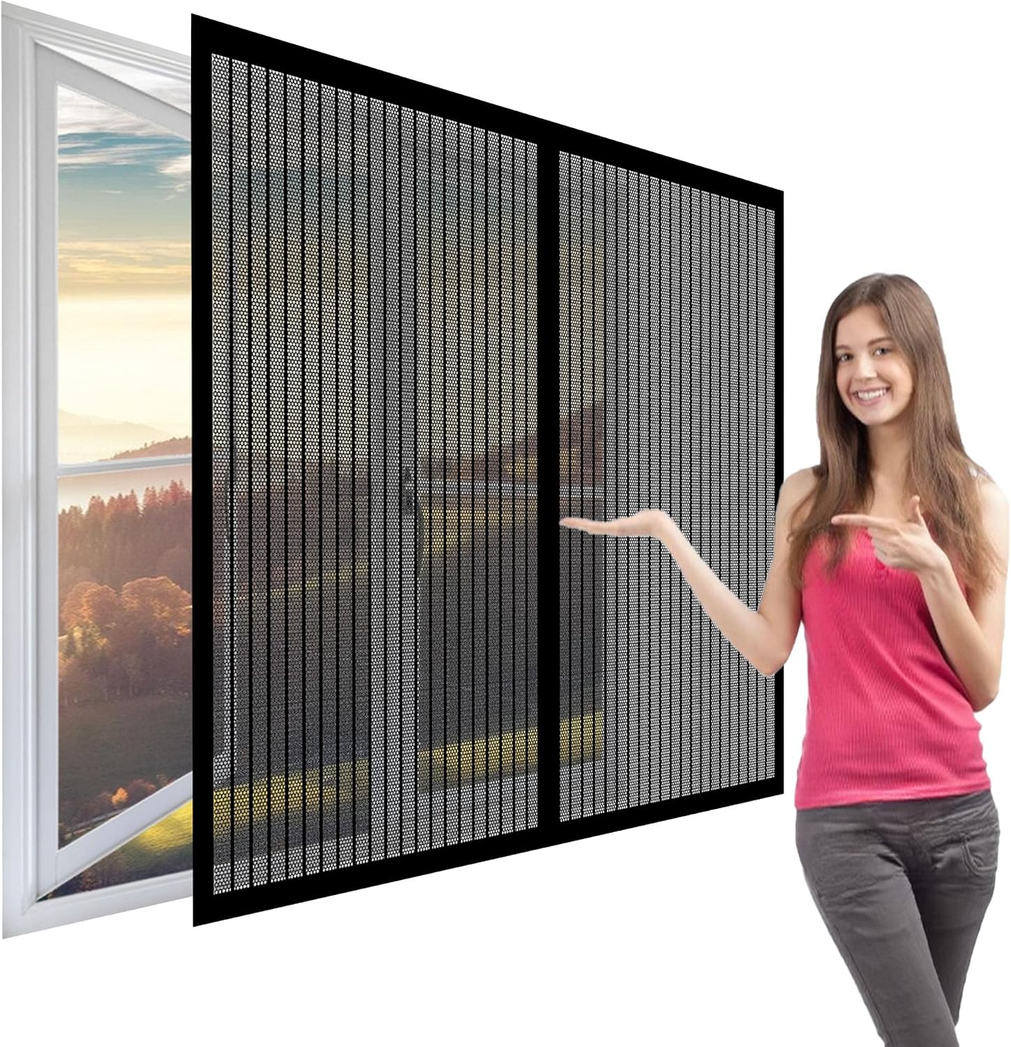  Mosquito Net Window 119 X 100 Cm Roll-Up Magnetic Automatic Stop For Types Of Windows, Black