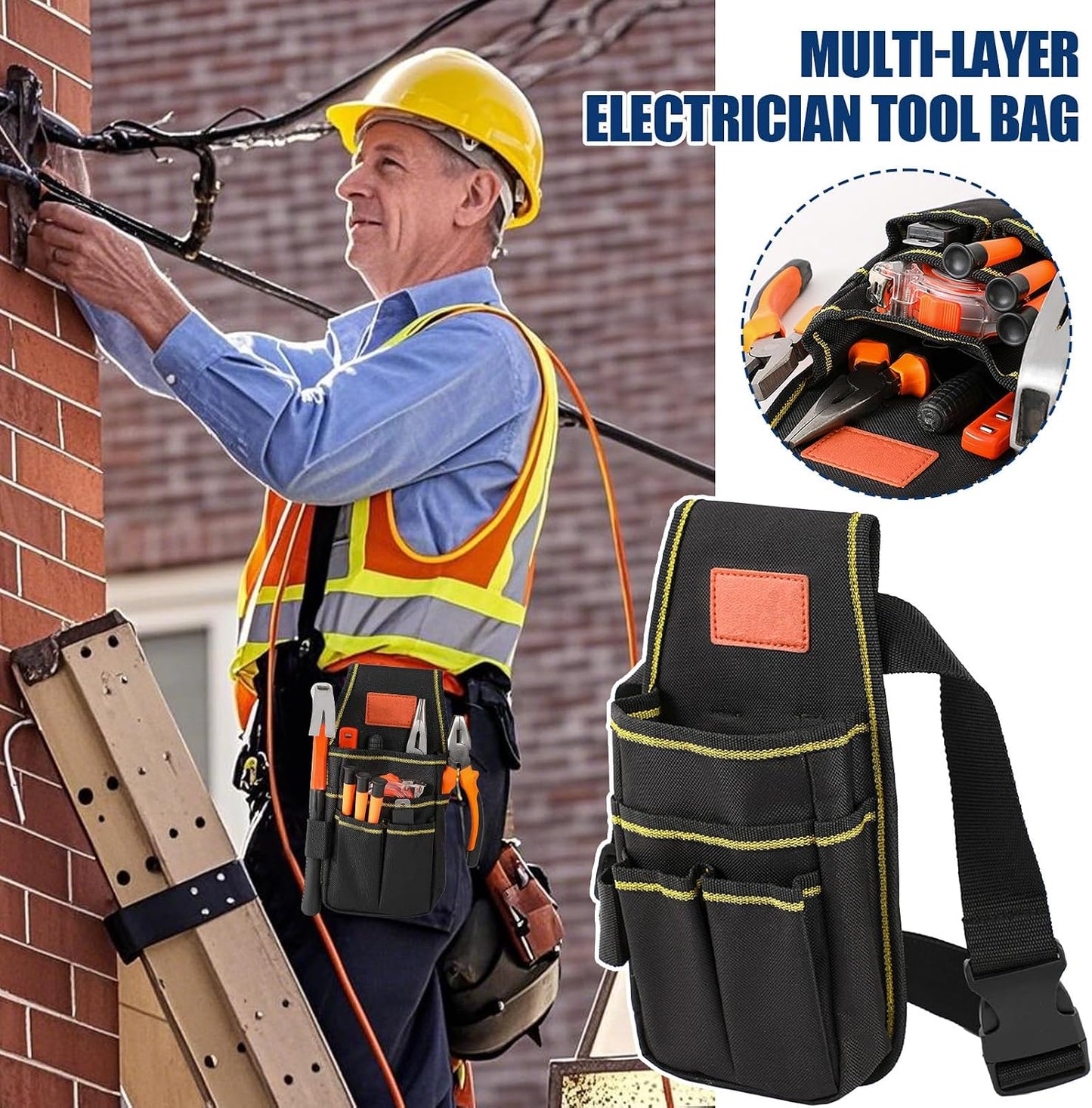 GENERIC Sac à Outils Pour électricien, Pochette De Rangement Portable Multi-poches | Sacs Porte-outils De Taille – Pour Construction, Bricoleur, Entrepreneur, Mécanicien, Plombier, Couvreur, Menuiserie