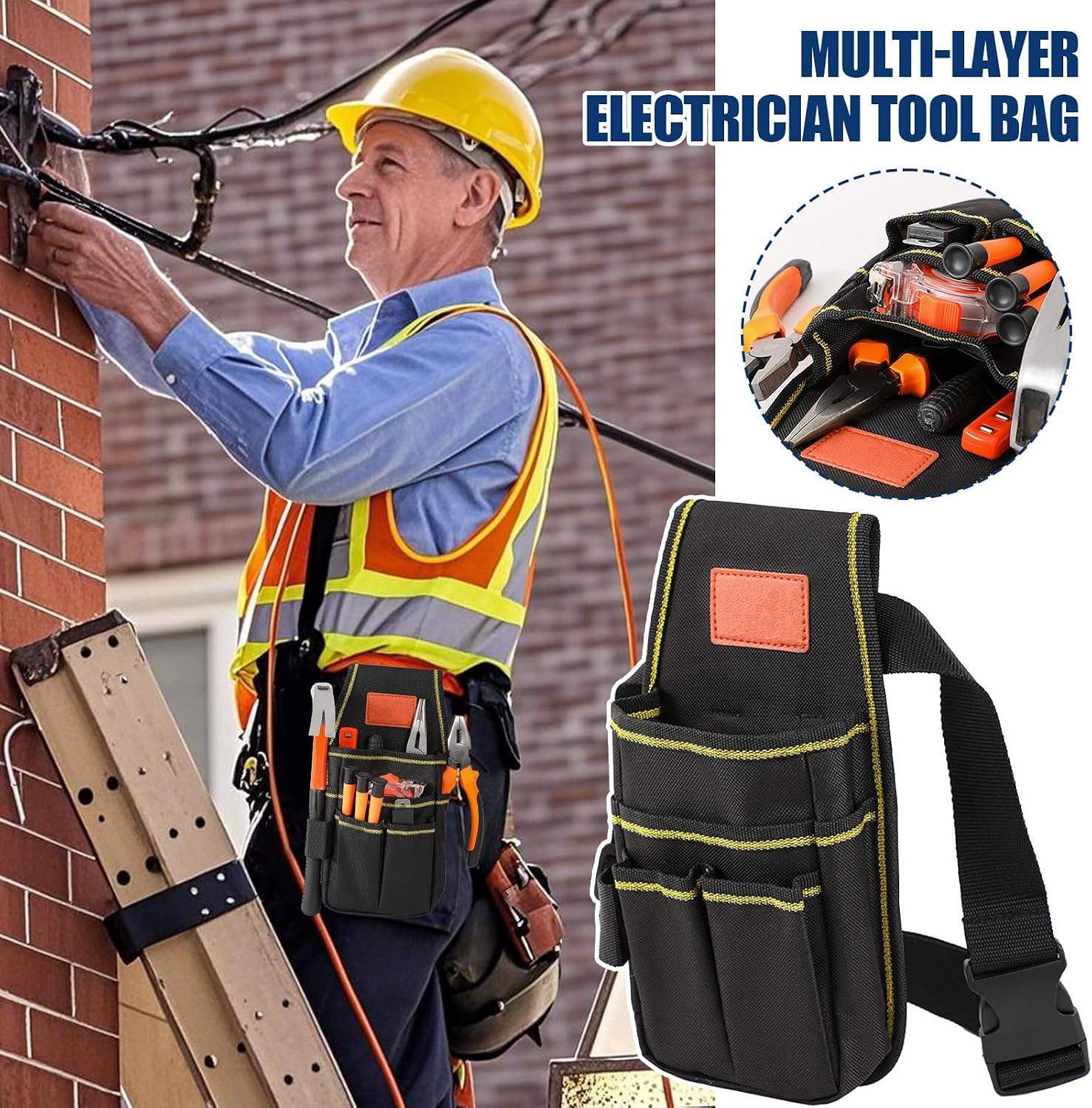 GENERIC Sac à Outils Pour électricien, Pochette De Rangement Portable Multi-poches | Sacs Porte-outils De Taille – Pour Construction, Bricoleur, Entrepreneur, Mécanicien, Plombier, Couvreur, Menuiserie