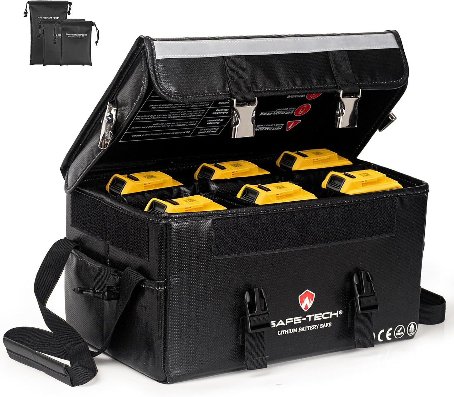  Ensemble De Sacs De Rangement Ignifuges Pour Batterie Avec 3 Mini Pochettes Ignifuges, Grand étui De Sécurité Pour Batterie LiPo Pour Outils électriques De 500 Wh, Séparateurs Réglables Pour DeWalt