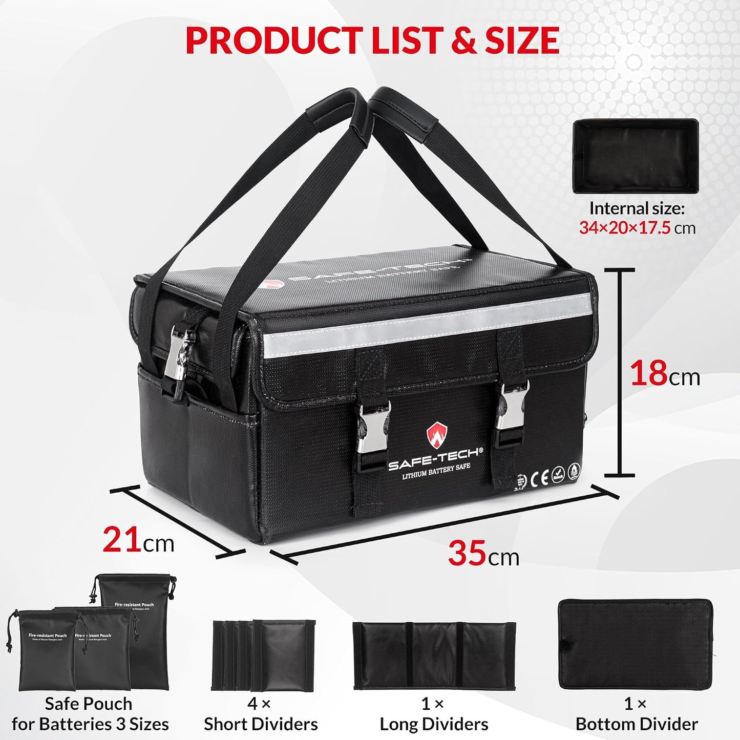  Ensemble De Sacs De Rangement Ignifuges Pour Batterie Avec 3 Mini Pochettes Ignifuges, Grand étui De Sécurité Pour Batterie LiPo Pour Outils électriques De 500 Wh, Séparateurs Réglables Pour DeWalt