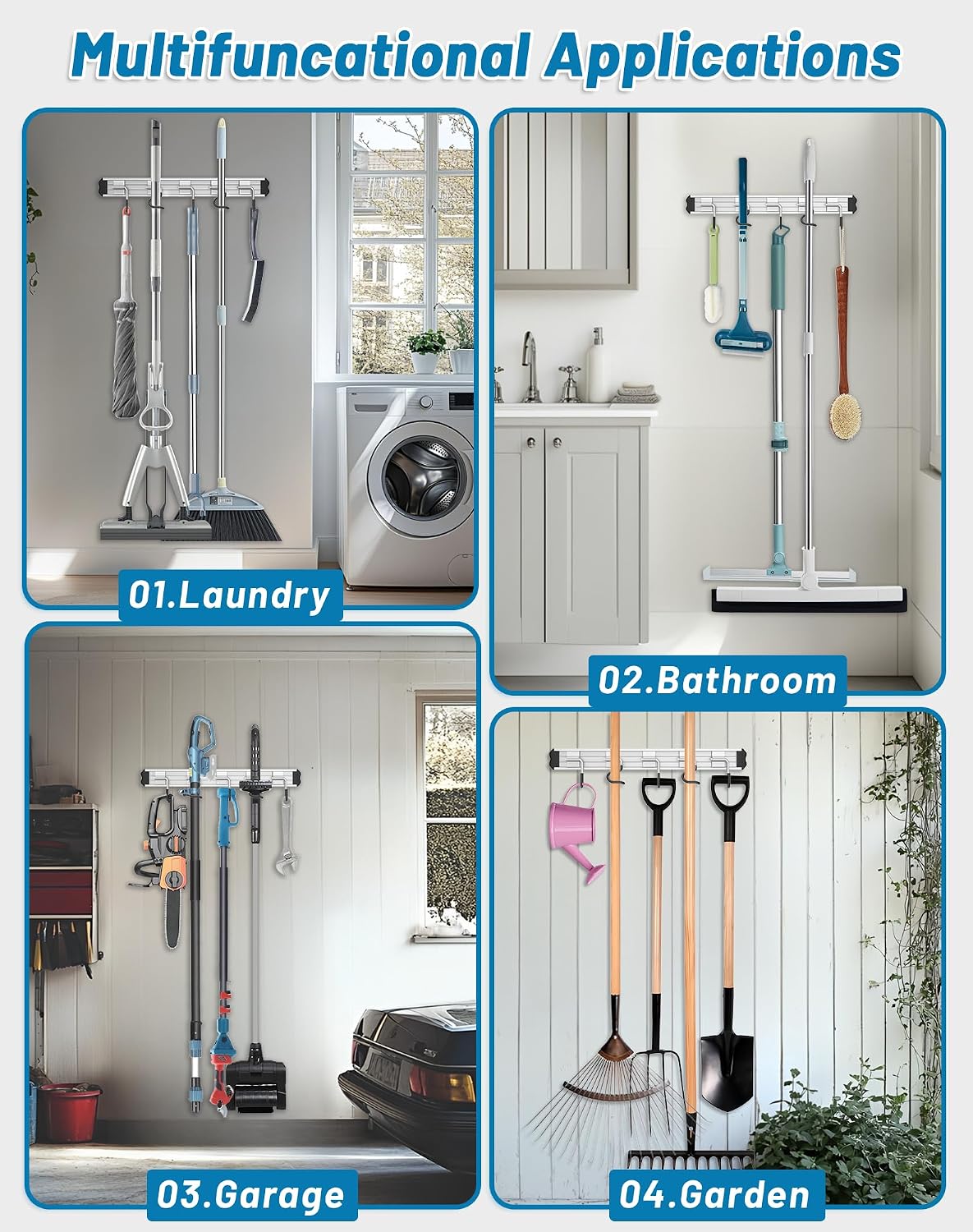  Lot De 1 Support Mural Pour Balai Et Serpillère. Fabriqués En Alliage D'aluminium Robuste Dans Un Design élégant Et Moderne, Ces Supports Sont Parfaits Pour Organiser Votre Buanderie, Garage