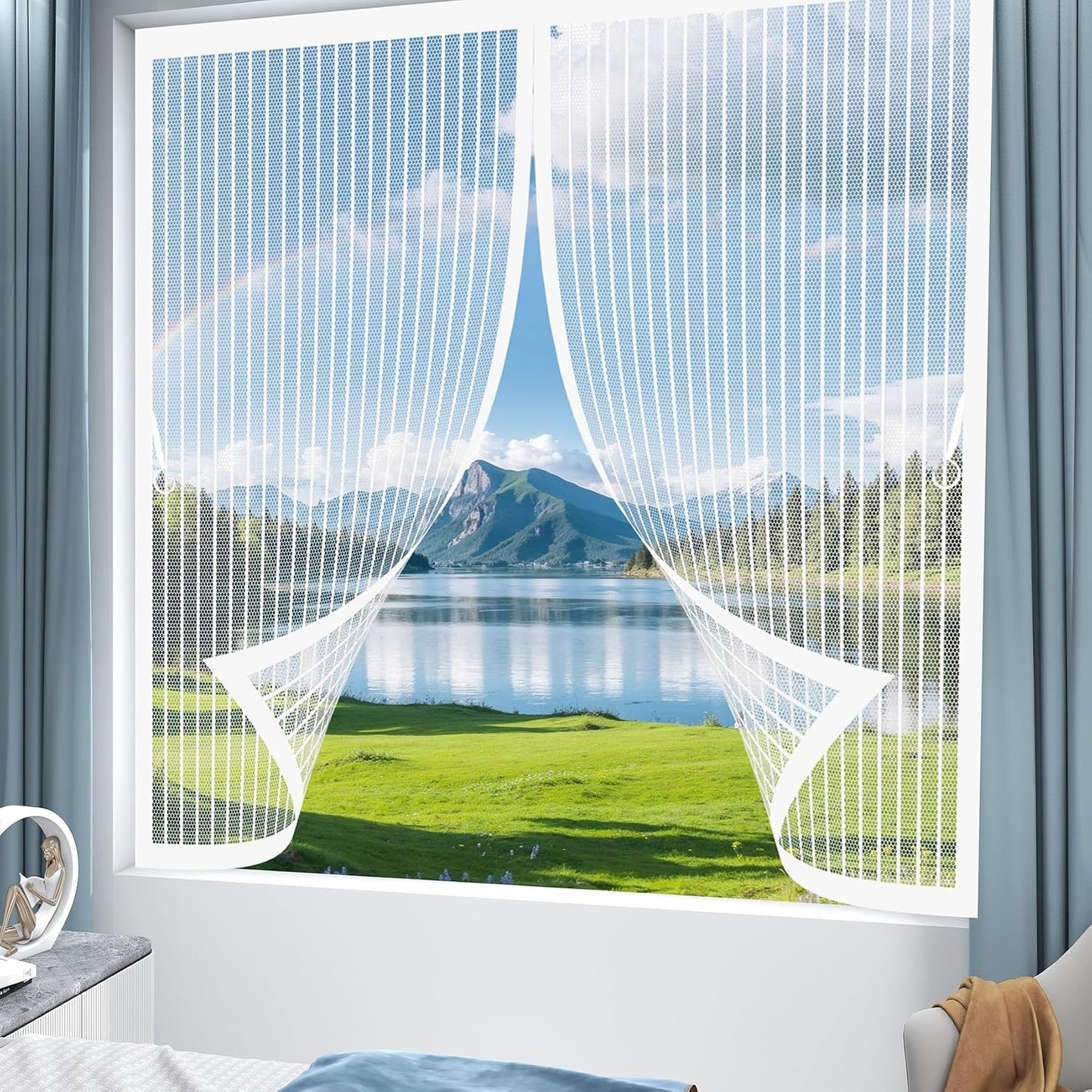  Magnetic Window Mosquito Net 99 X 95 Cm (W X H) Magnetic Seal Top And Bottom With Automatic Closure, Anti-Mosquito Curtain For Windows, White
