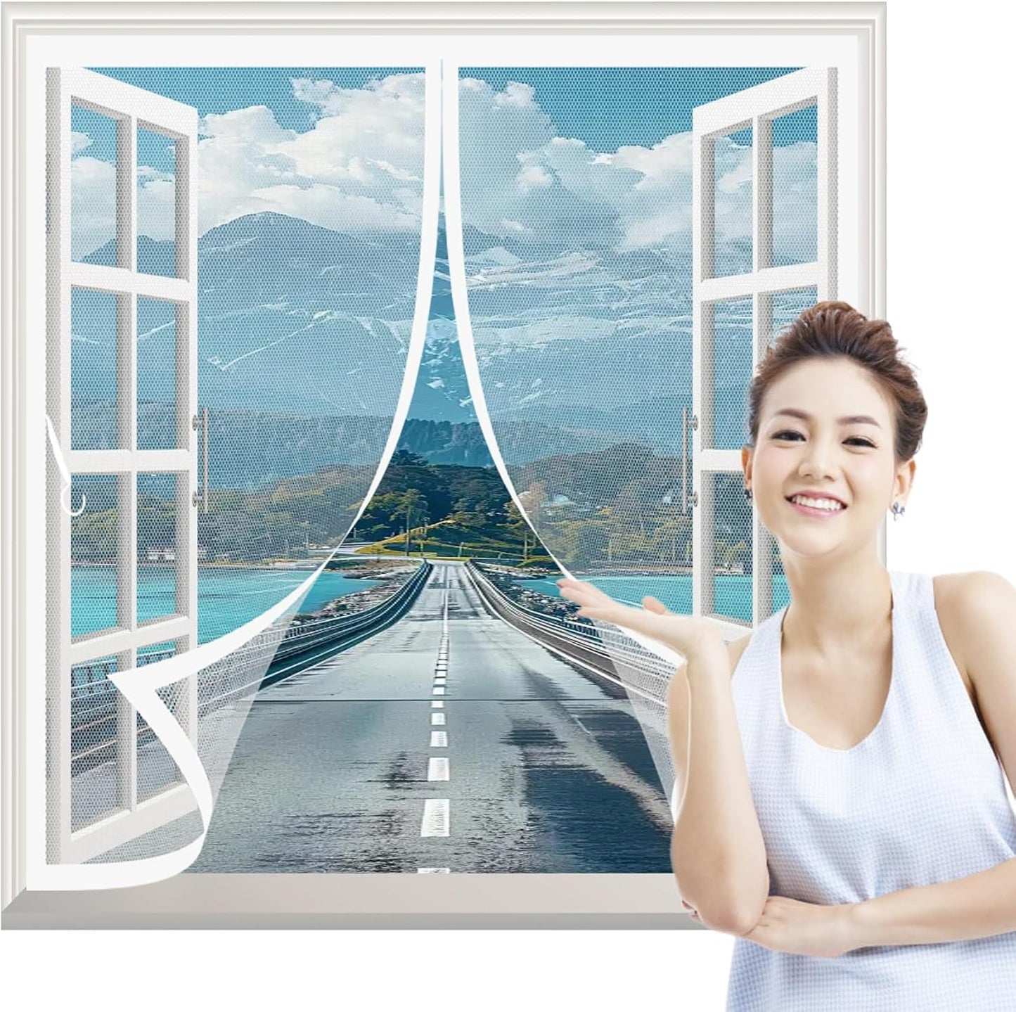  Mosquito Net Window 78 X 100 Cm Magnetic Seal Top And Bottom With Automatic Closure Magnetic Mosquito Net Curtain For Windows Of Various Types, White