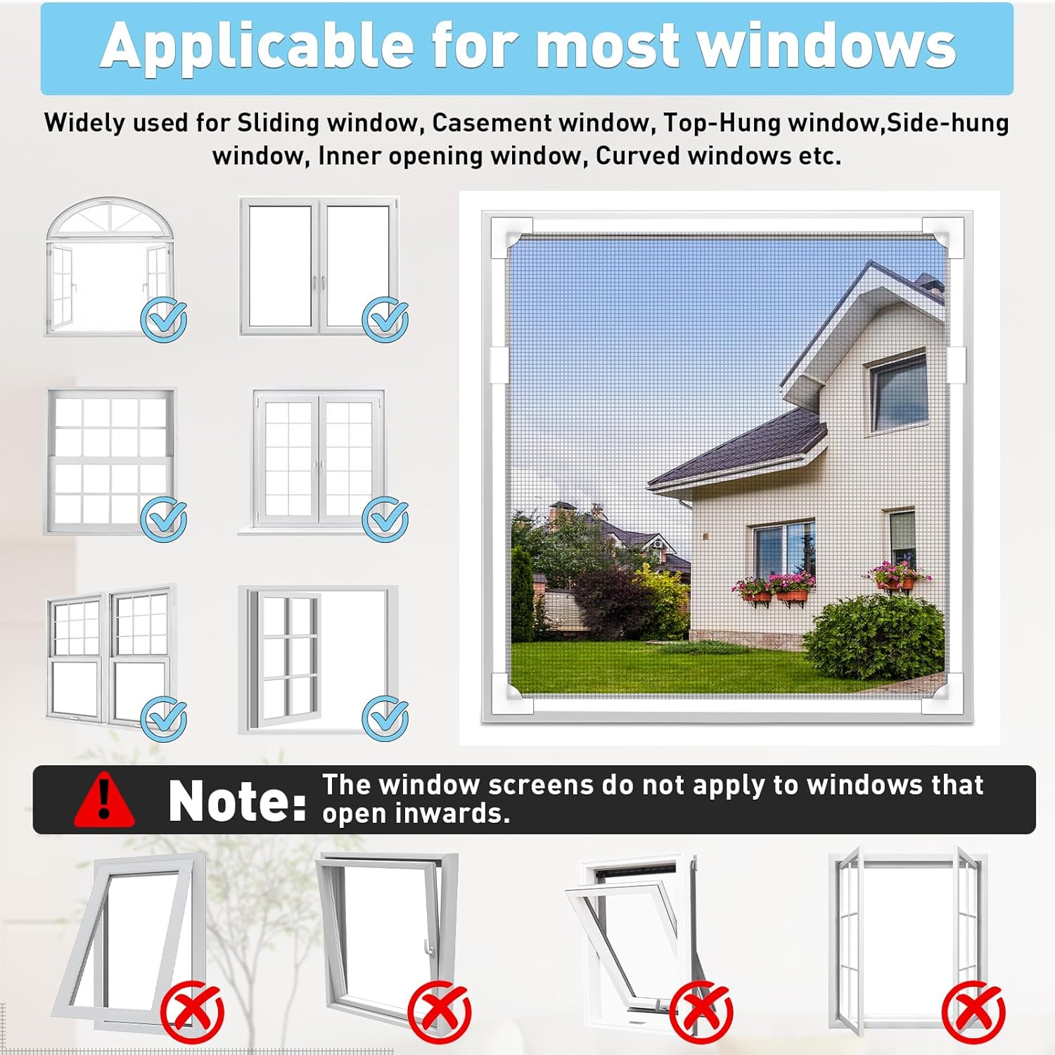  Adjustable Window Screen Replacement Magnetic Window Screen - Grey Fiberglass Mesh - No Drilling - Easy To Cut - For Sliding, Swing, Hanging On Top - Fits