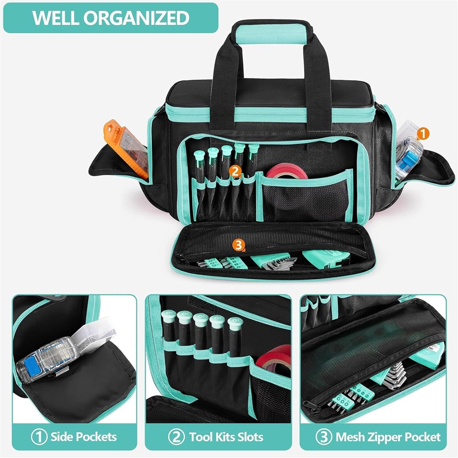 GENERIC Sac à Outils | Grand Sac à Outils Portable En Tissu Oxford – Pour La Construction, Le Camping, Les Voyages, L'université, Le Dortoir, Le Jardin, Le Travail, L'électricien, Le Charpentier