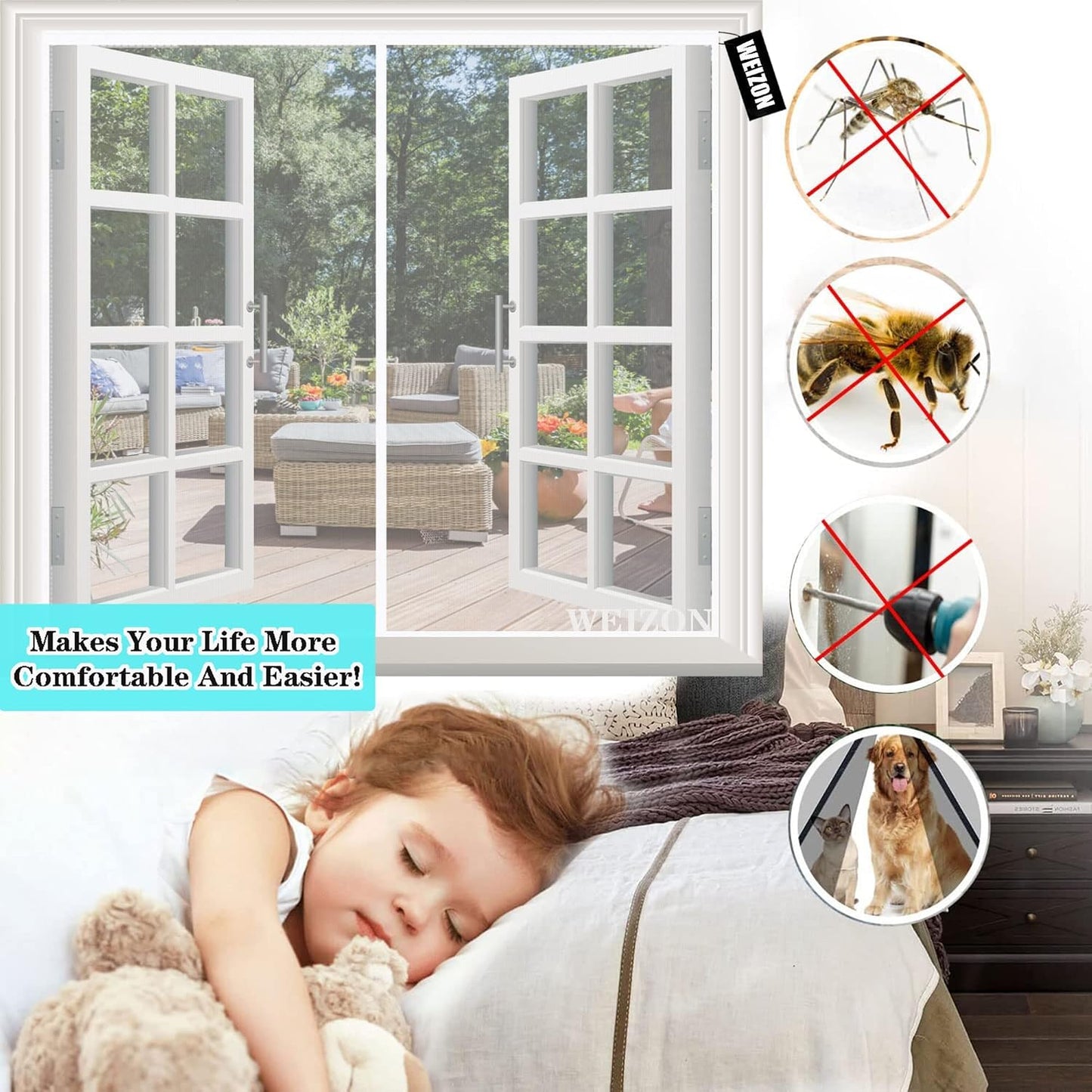  Magnetic Mosquito Net Window, Anti-Insect Window Curtain, White, 120 X 130 Cm, Anti-Fly Curtain, Automatic Closure, Easy Installation Without Tools For Windows, Balcony, Living Room