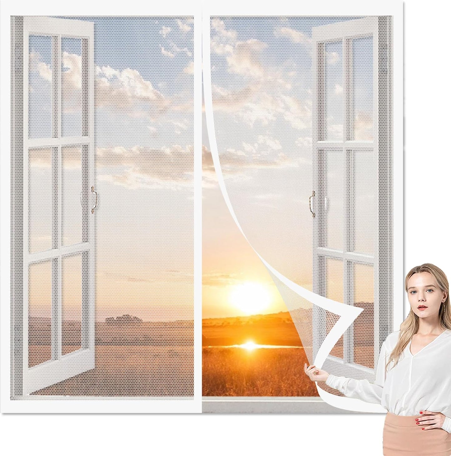  Mosquito Net For Windows, 133 X 120 Cm, Magnetic Window Curtain With Strong Magnets For Windows, Prevents Mosquitoes From Passing In, White