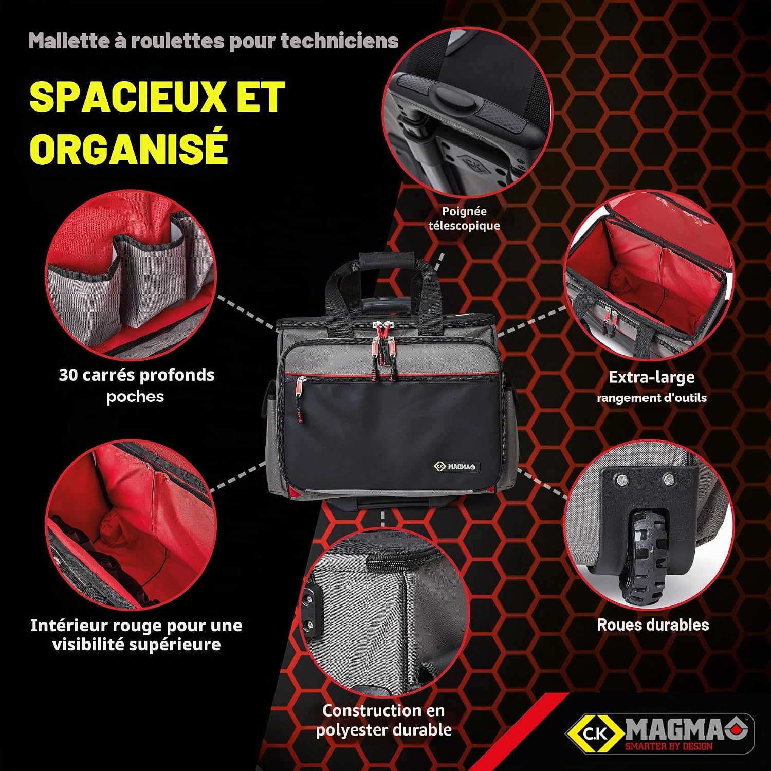  C.K Magma Malette Outils Sur Roulettes, Caisse A Outil De Technicien, Sac à Outils De Electricien, Boite A Outil Vide, Rangement Des Outillage, Sacoche Roulante, Trousse Vide, MA2650